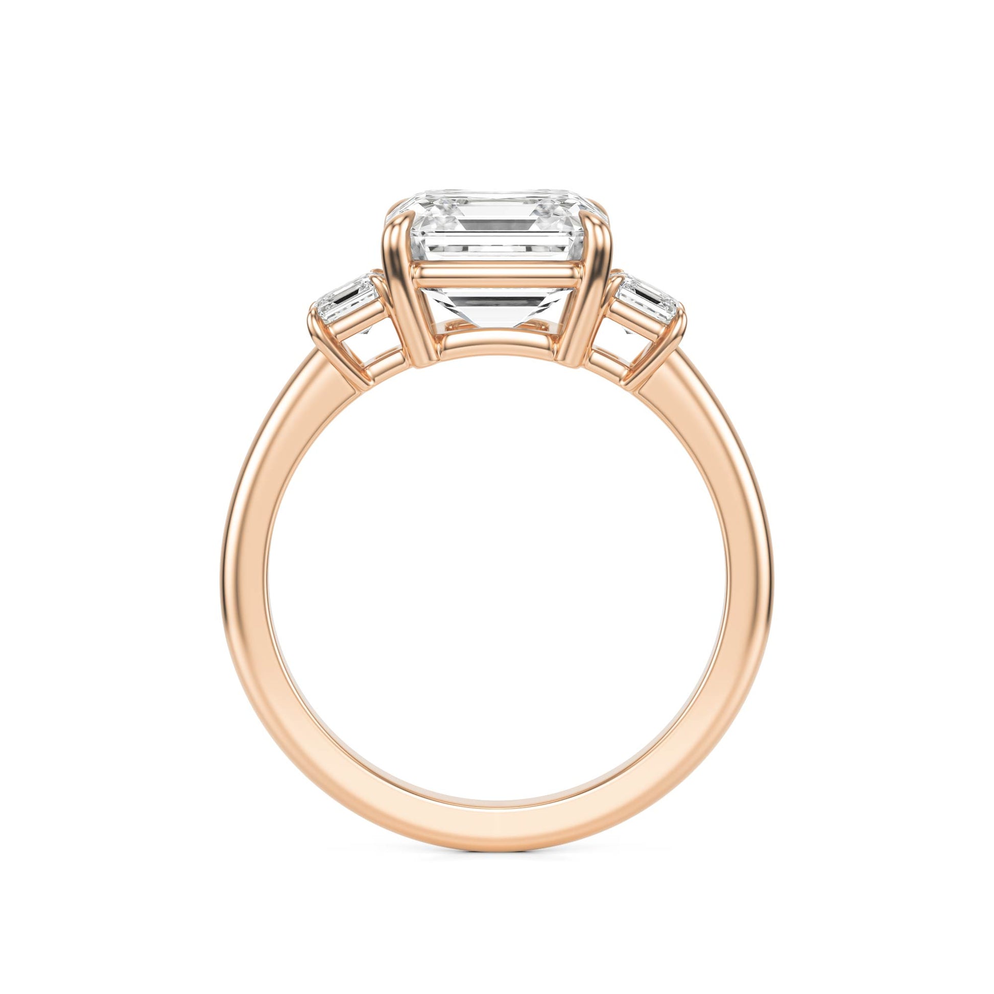 Asscher Three Stone Ring  14k Rose Gold