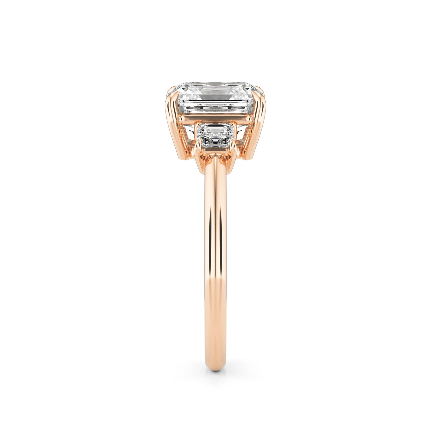 Asscher Three Stone Ring 14k Rose Gold