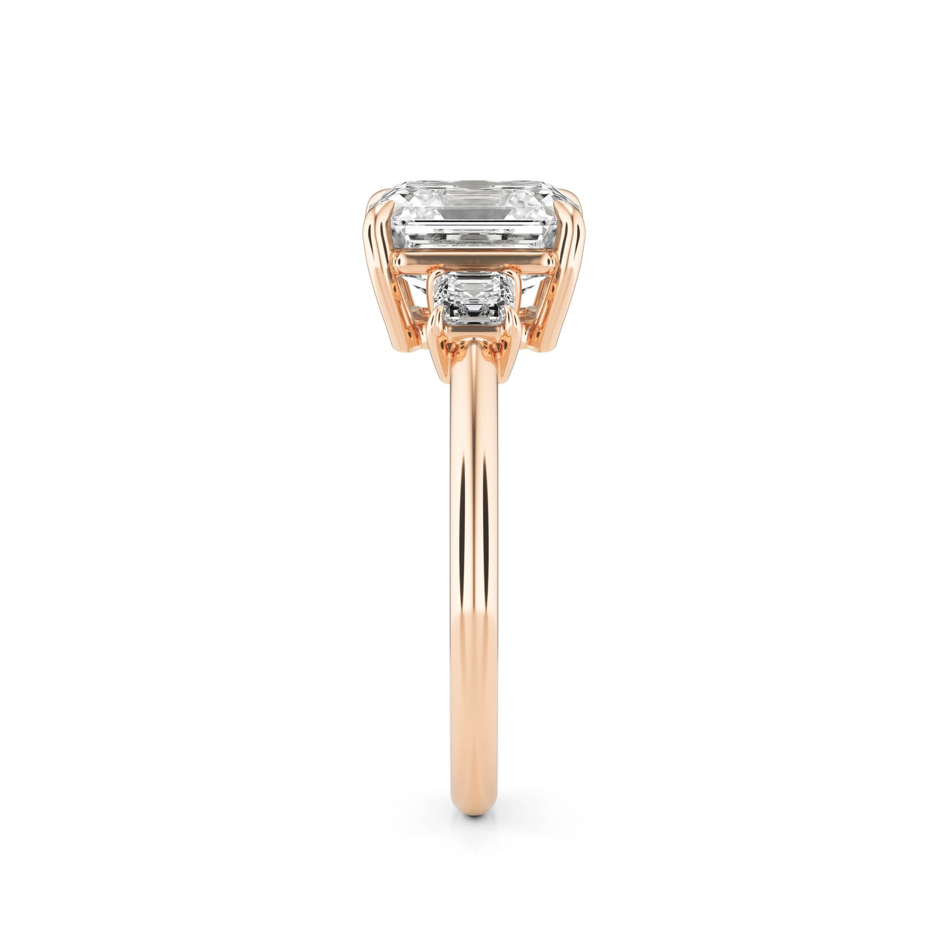 Asscher Three Stone Ring  14k Rose Gold