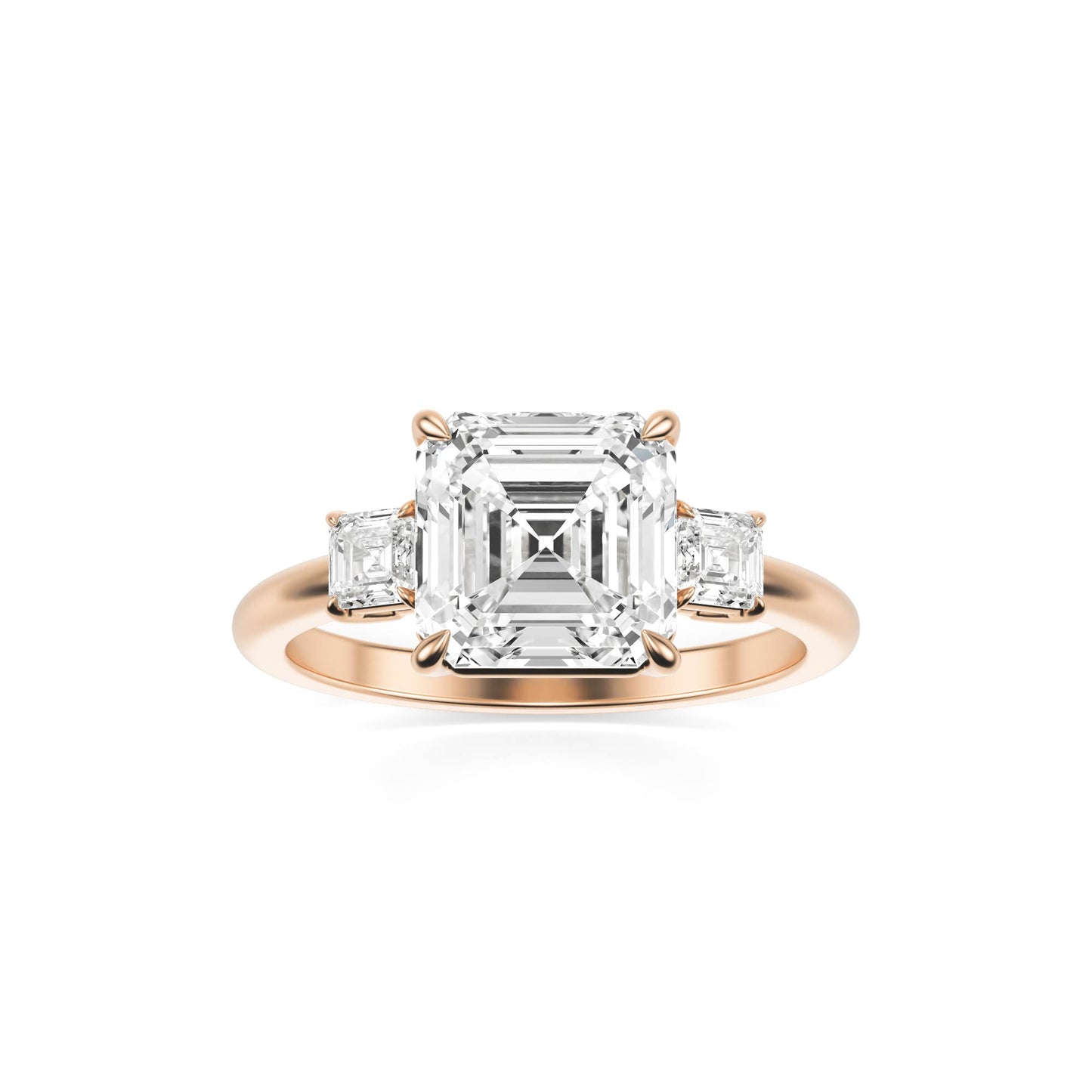 Asscher Three Stone Ring 14k Rose Gold