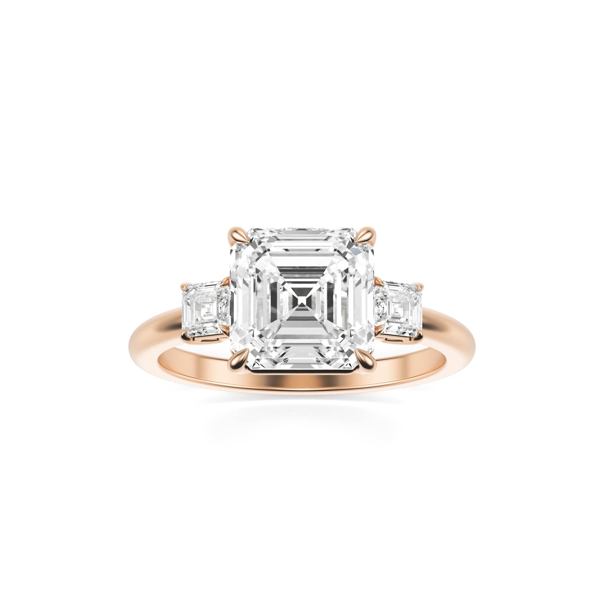 Asscher Three Stone Ring  14k Rose Gold