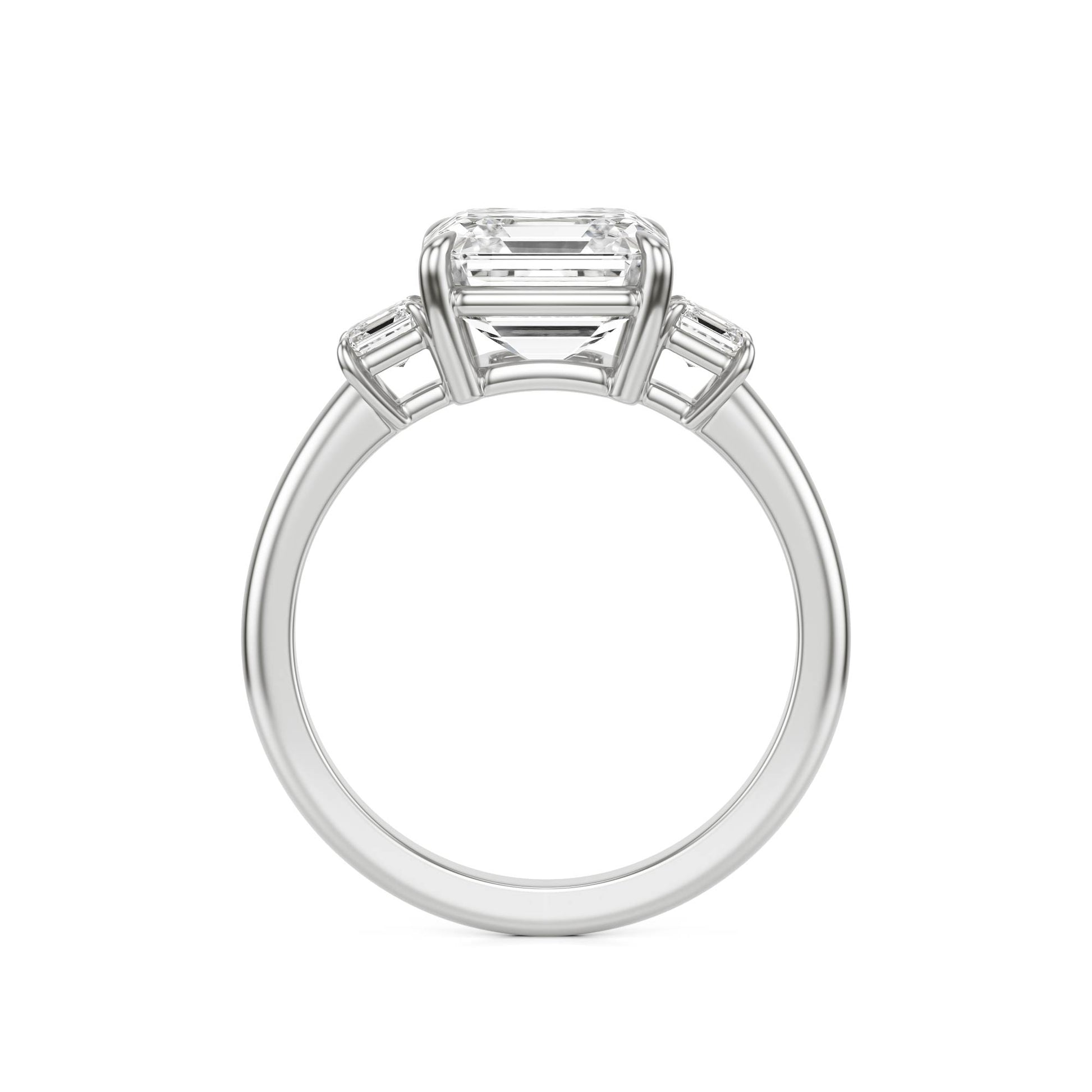 Asscher Three Stone Ring  14k white Gold