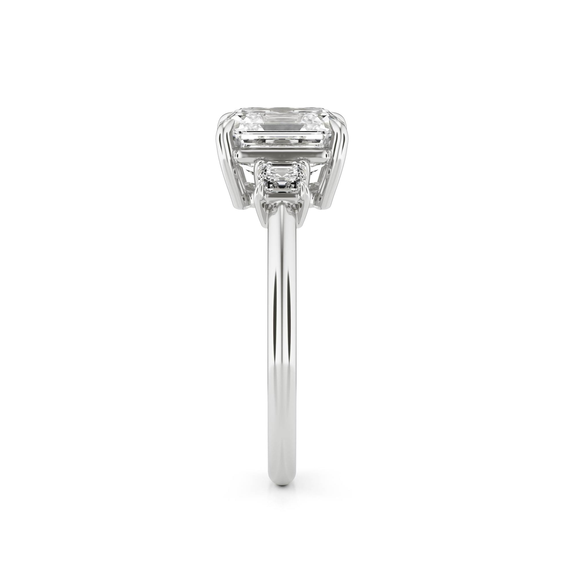 Asscher Three Stone Ring  14k white Gold