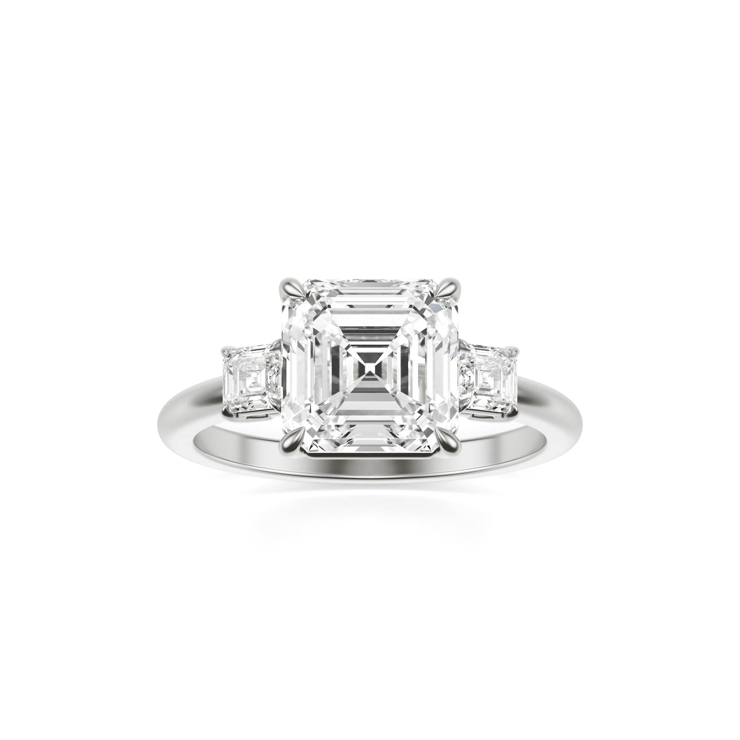 Asscher Three Stone Ring 14k white Gold