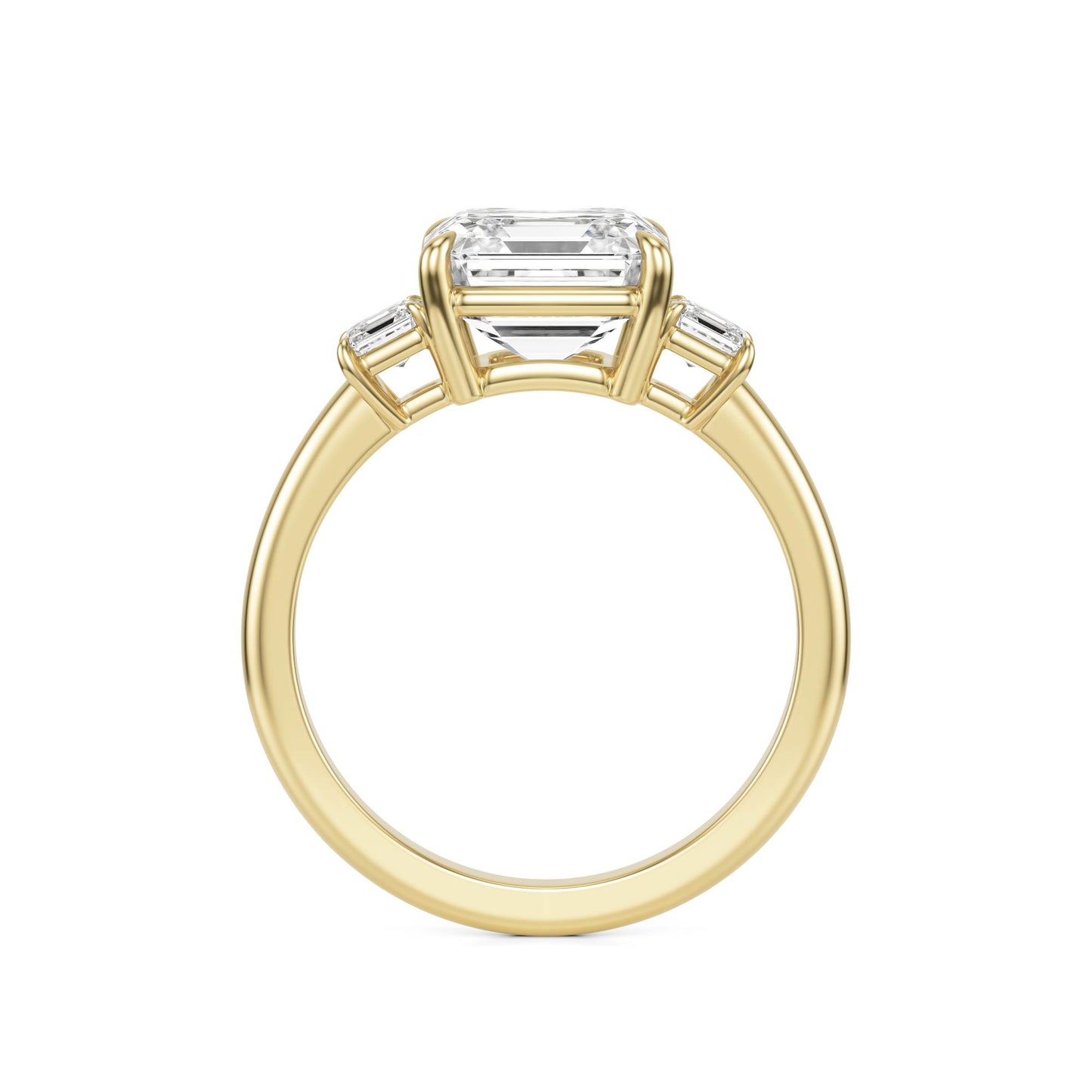 Asscher Three Stone Ring 14k Yellow Gold