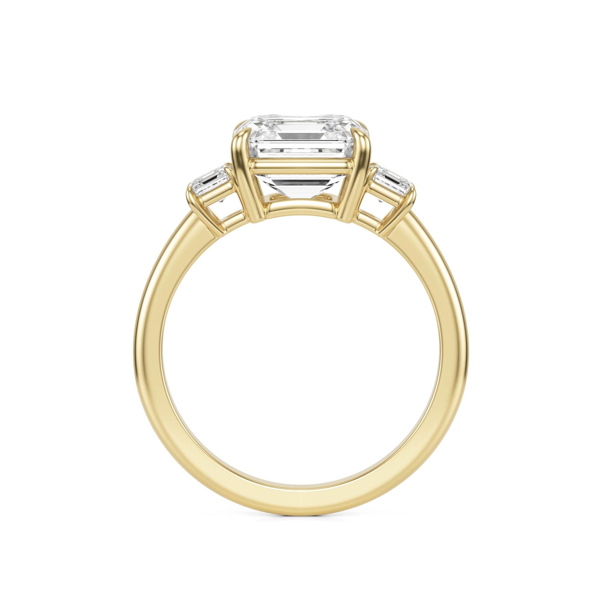 Asscher Three Stone Ring  14k Yellow Gold