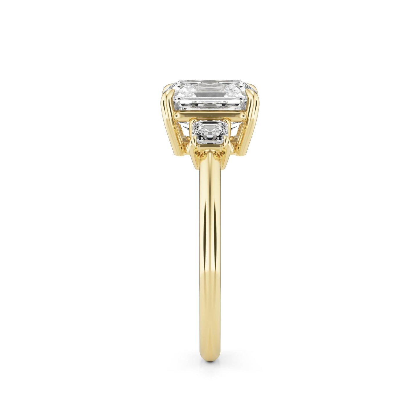 Asscher Three Stone Ring 14k Yellow Gold