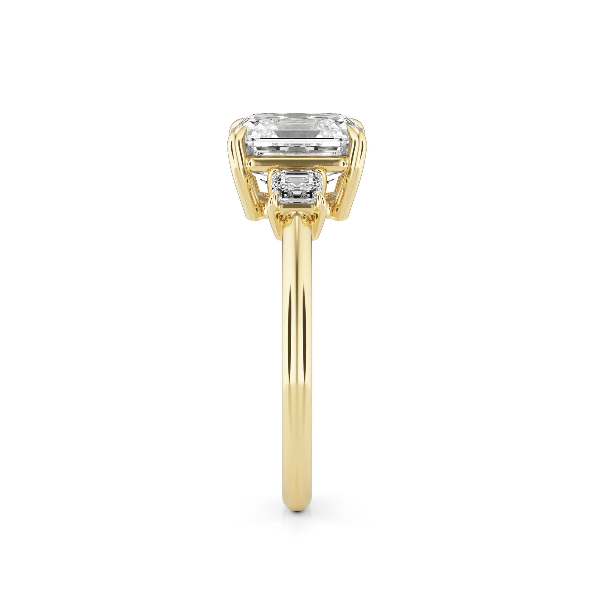 Asscher Three Stone Ring  14k Yellow Gold