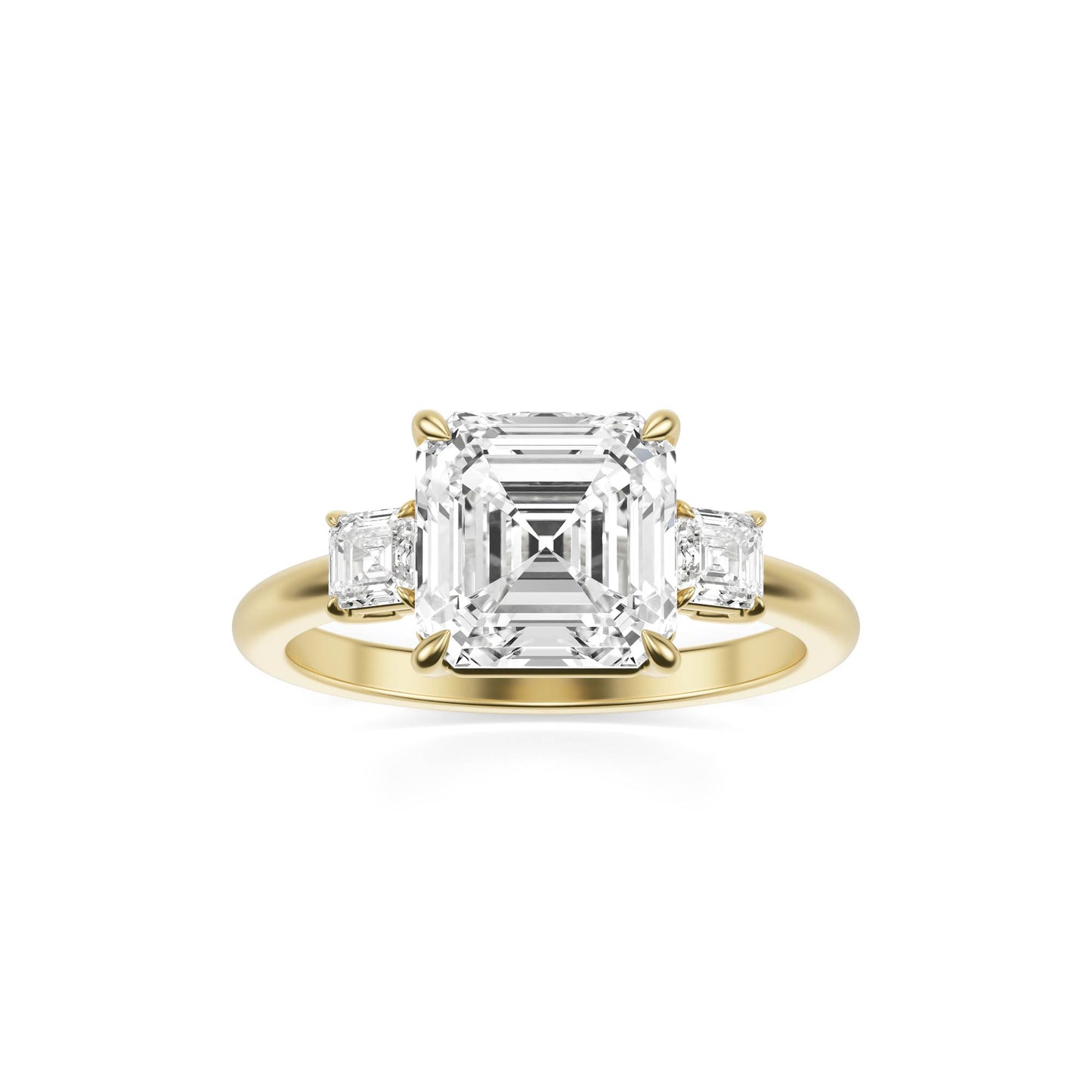 Asscher Three Stone Ring 14k Yellow Gold