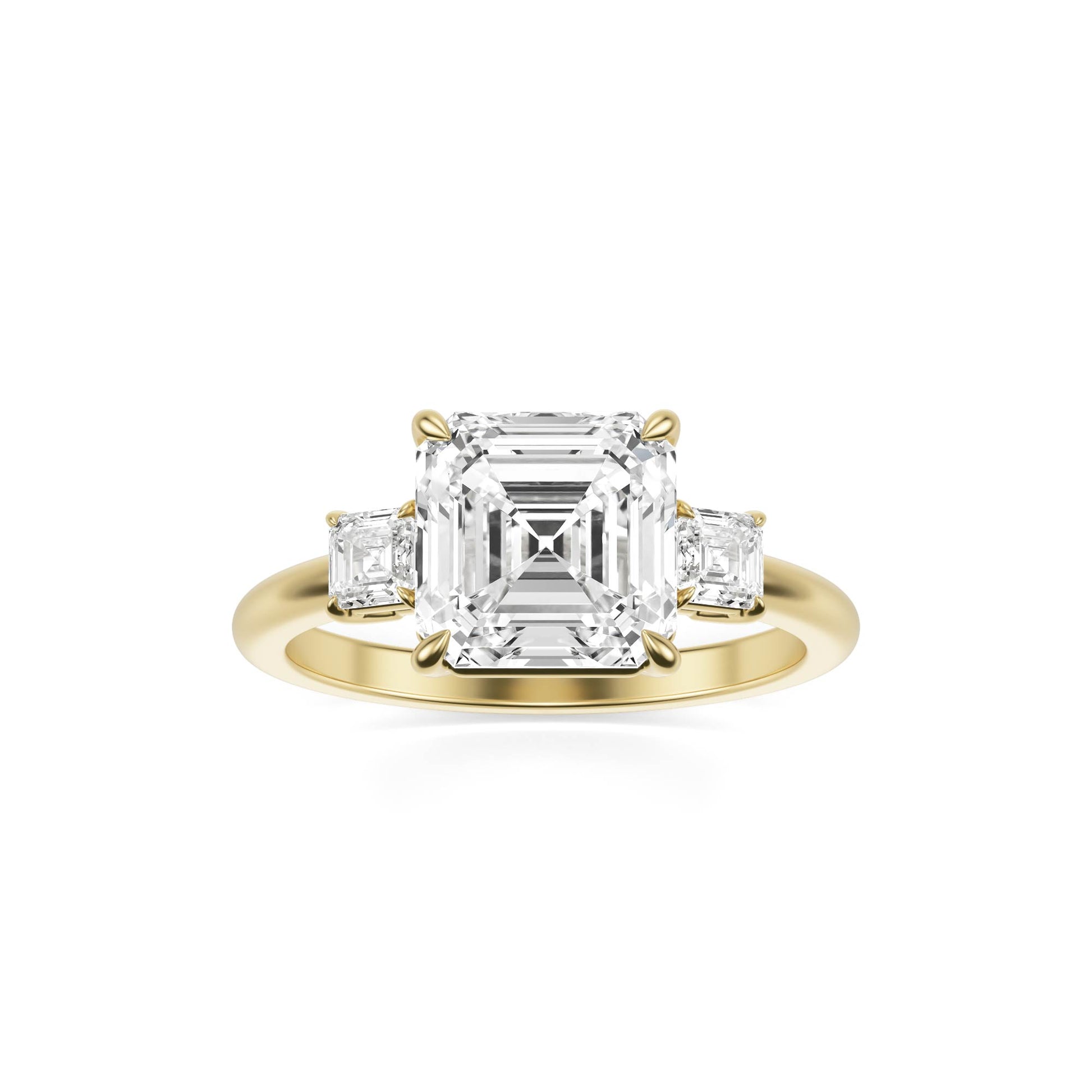 Asscher Three Stone Ring  14k Yellow Gold