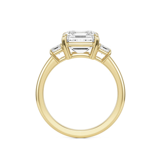 Diamond Asscher Three Stone Ring  14k Yellow Gold