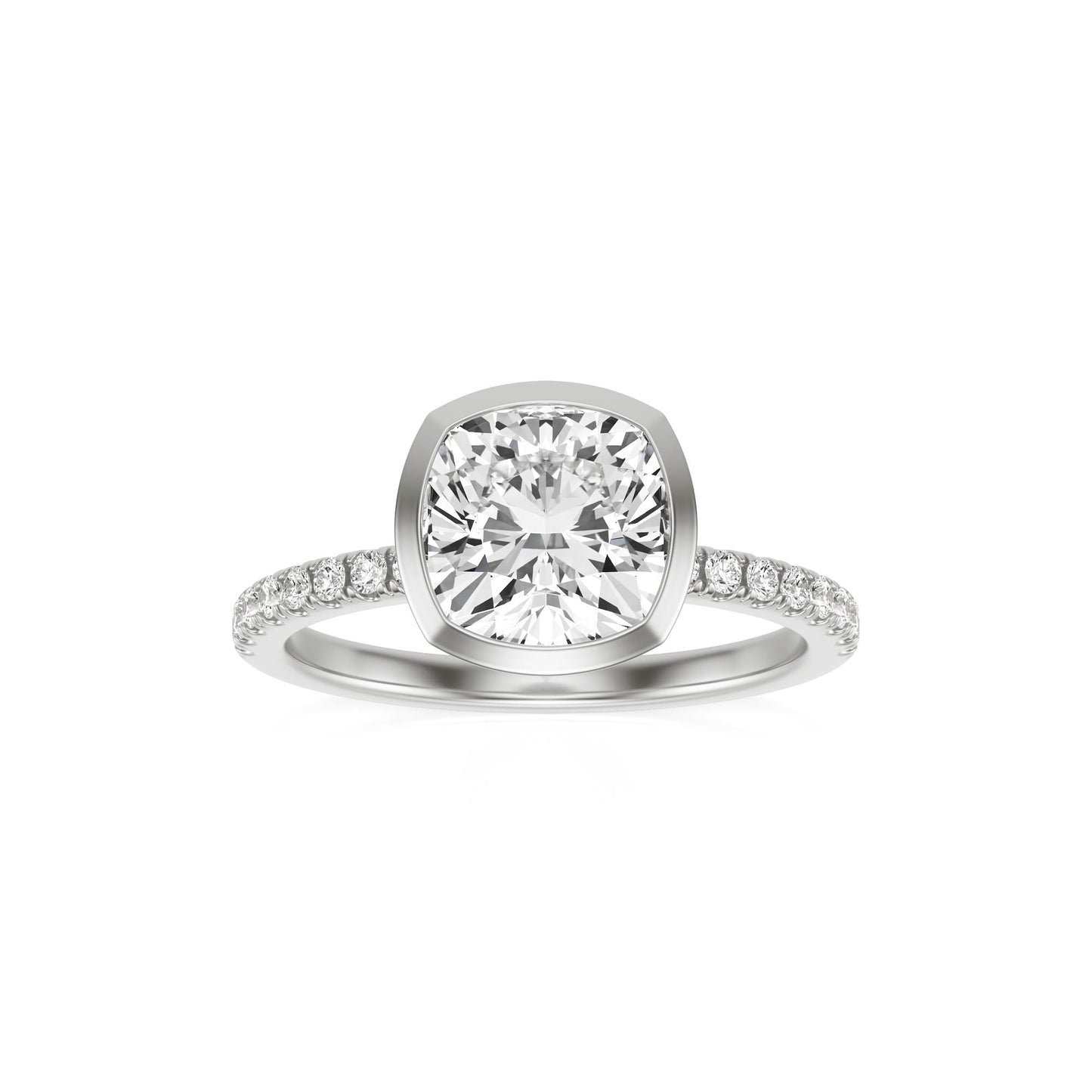 Cushion Moissanite Bezel Pavé Platinum