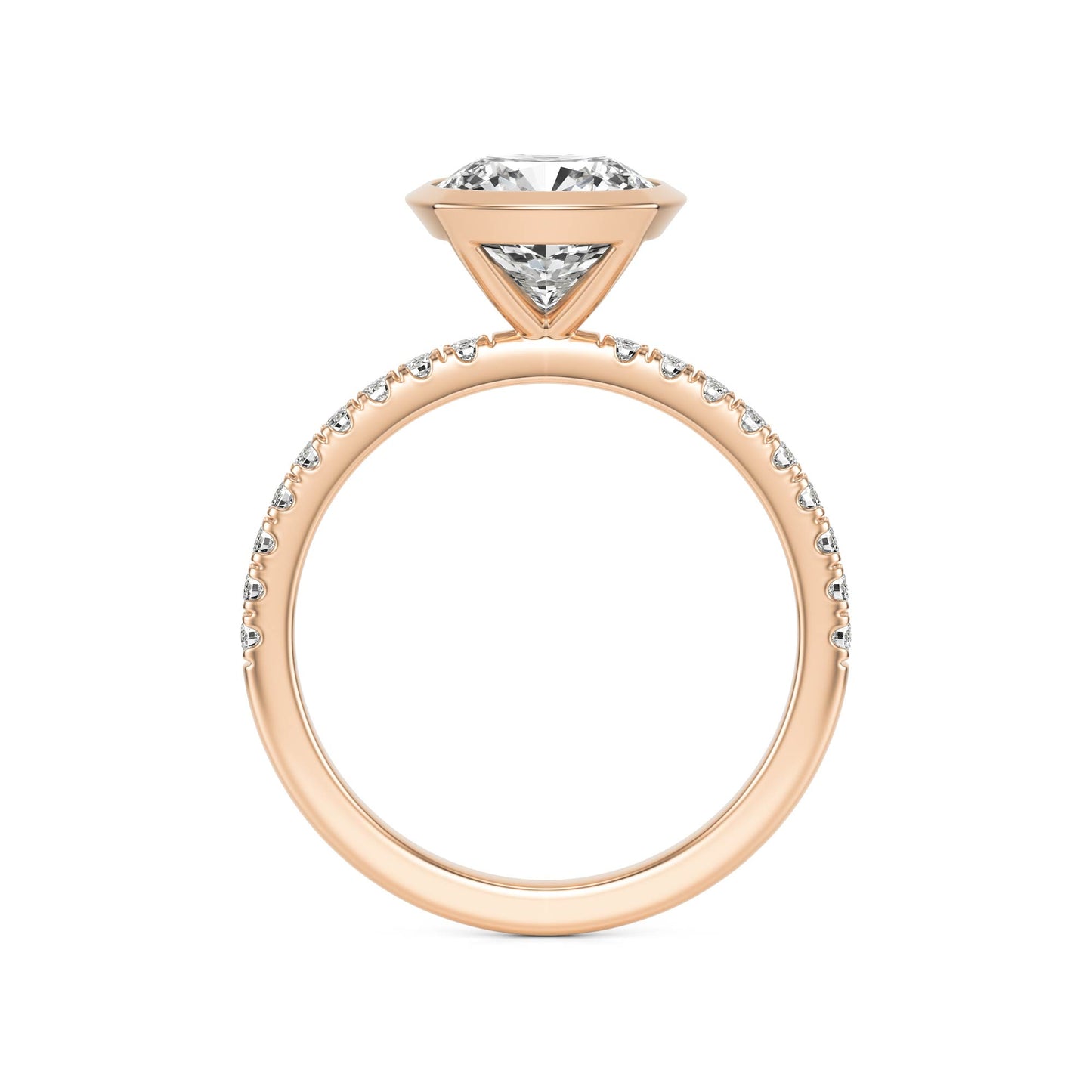 Cushion Moissanite Bezel Pavé 14K Rose Gold