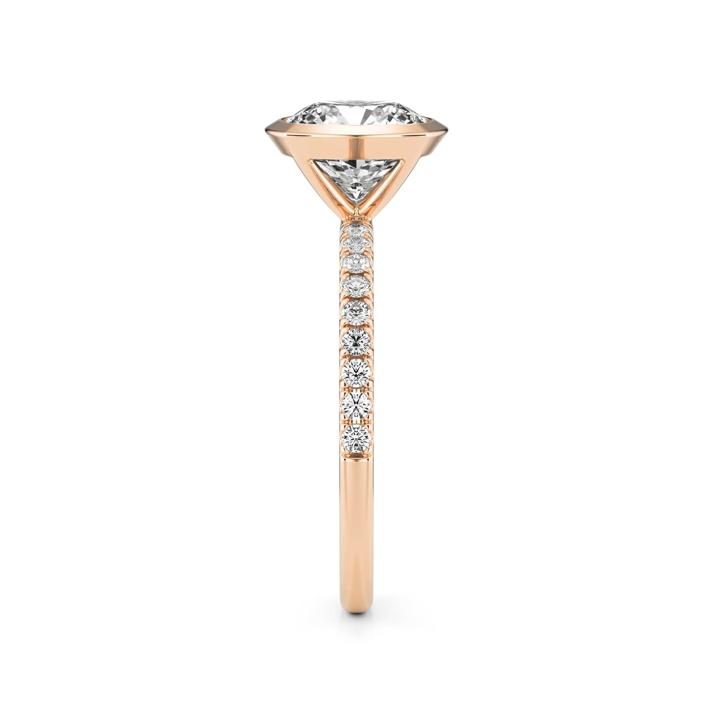 Cushion Moissanite Bezel Pavé 14K Rose Gold