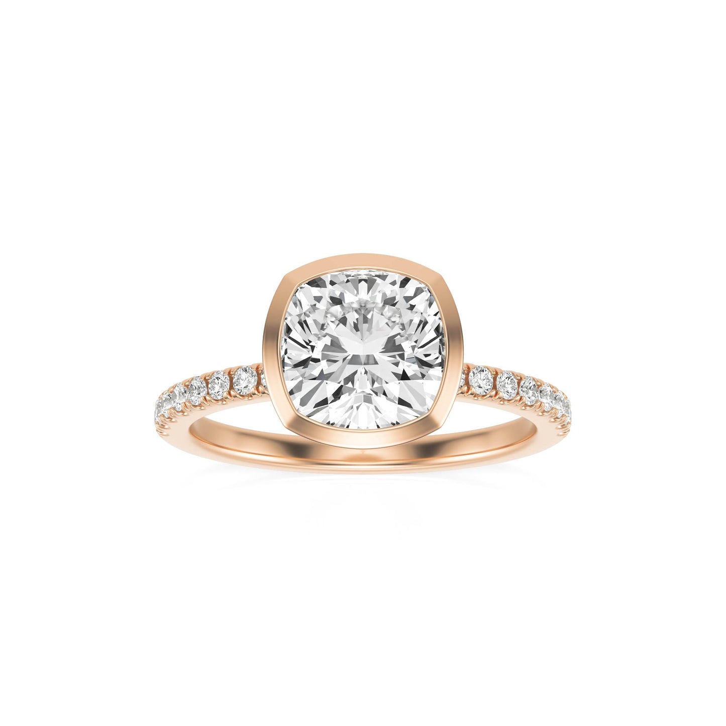 Cushion Moissanite Bezel Pavé 14K Rose Gold