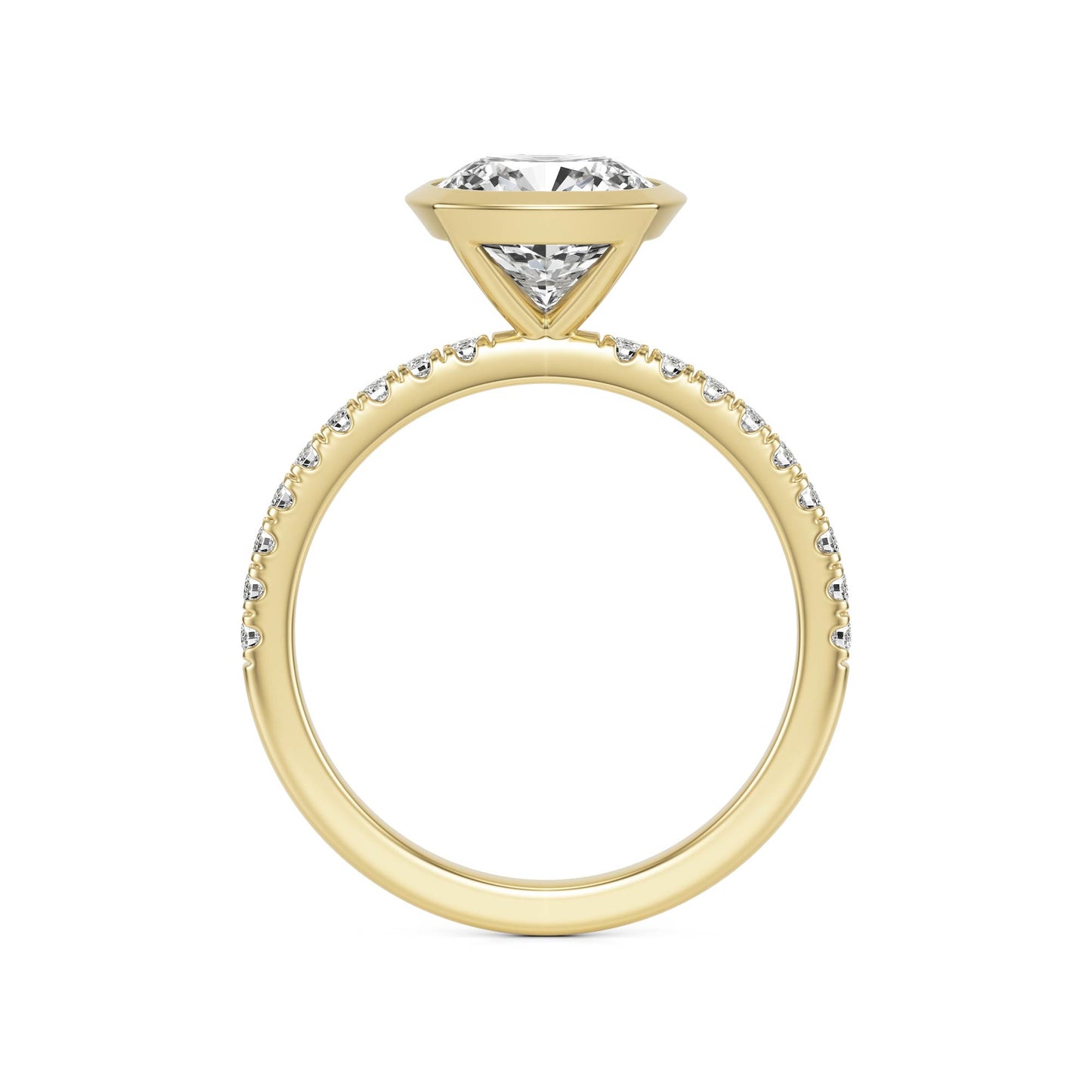 Cushion Moissanite Bezel Pavé 14K Yellow Gold