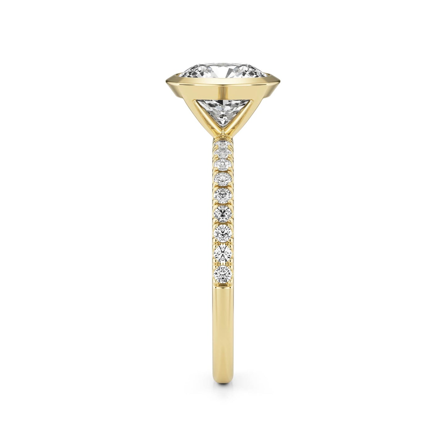 Cushion Moissanite Bezel Pavé 14K Yellow Gold