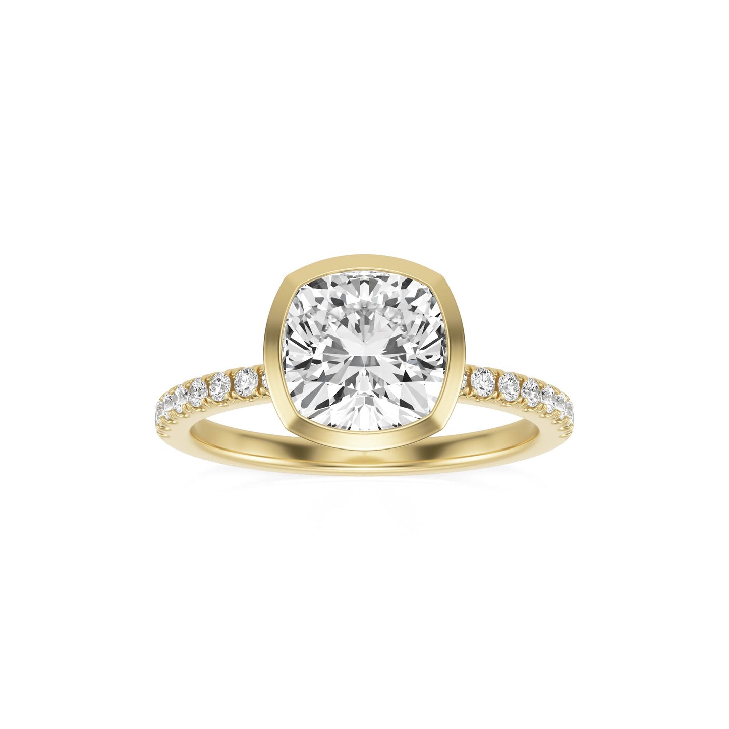 Cushion Moissanite Bezel Pavé 14K Yellow Gold