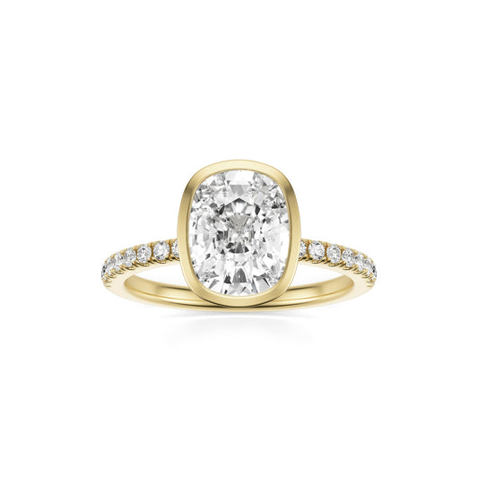 Elongated Cushion Bezel Diamond Pavé 14K Yellow Gold