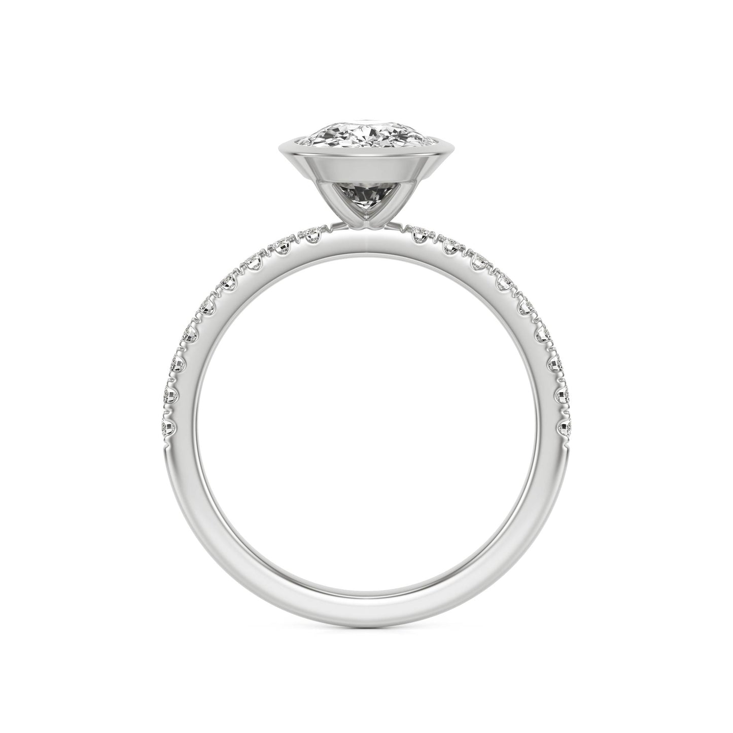 Elongated Cushion Moissanite Bezel Pavé Platinum