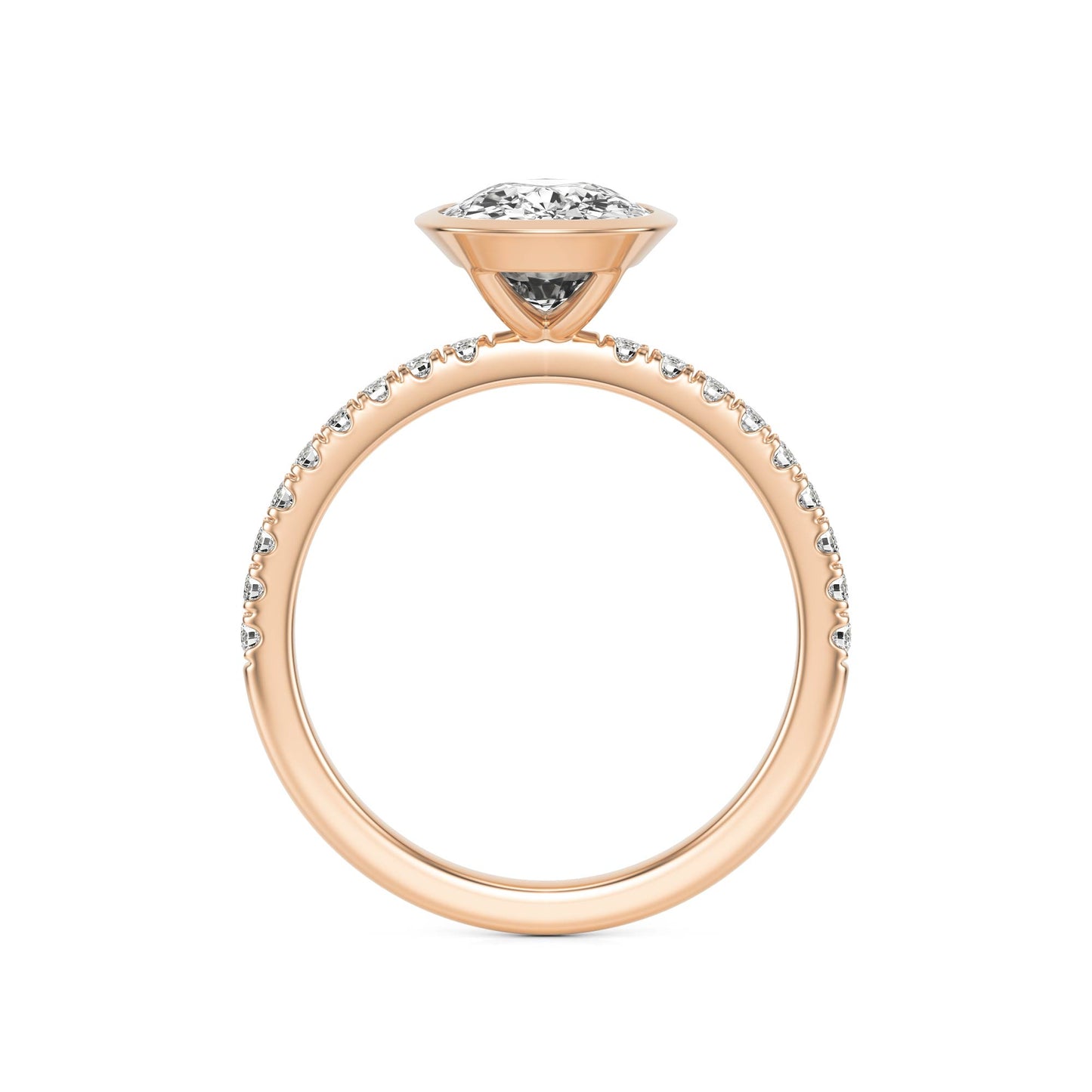 Elongated Cushion Moissanite Bezel Pavé 14K Rose Gold