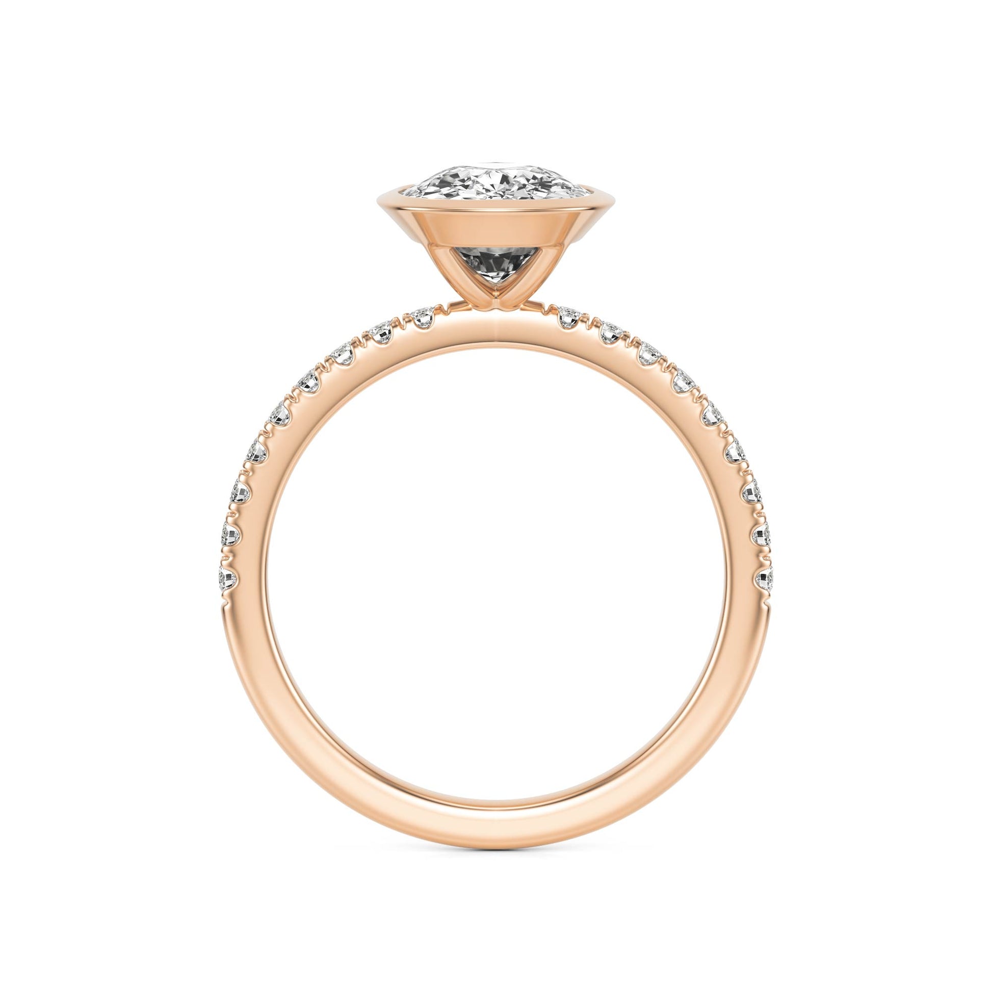 Elongated Cushion Moissanite Bezel Pavé 14K Rose Gold