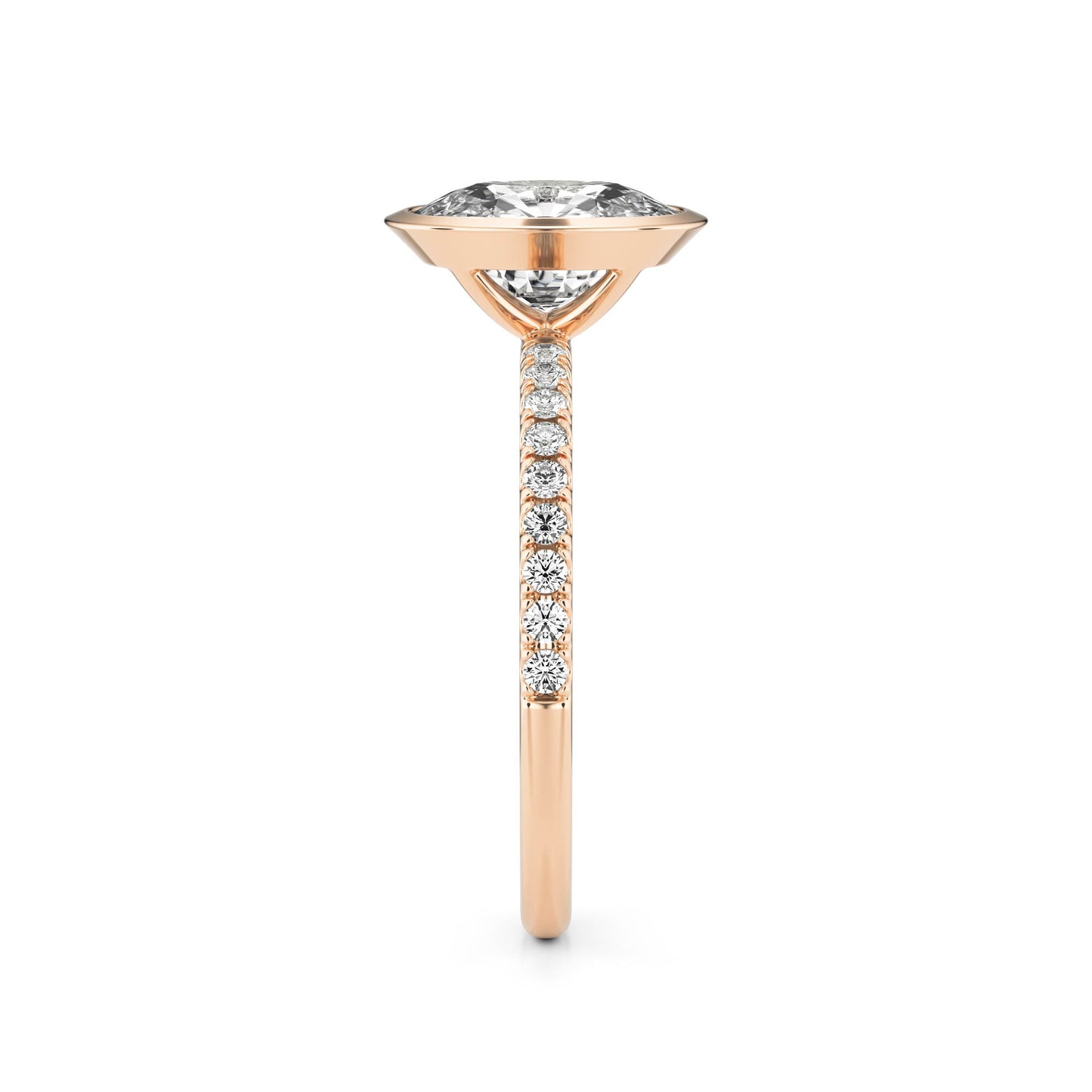 Elongated Cushion Moissanite Bezel Pavé 14K Rose Gold