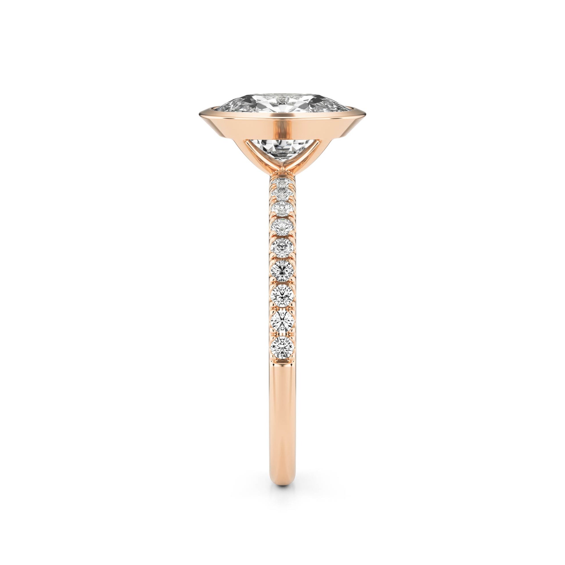 Elongated Cushion Moissanite Bezel Pavé 14K Rose Gold