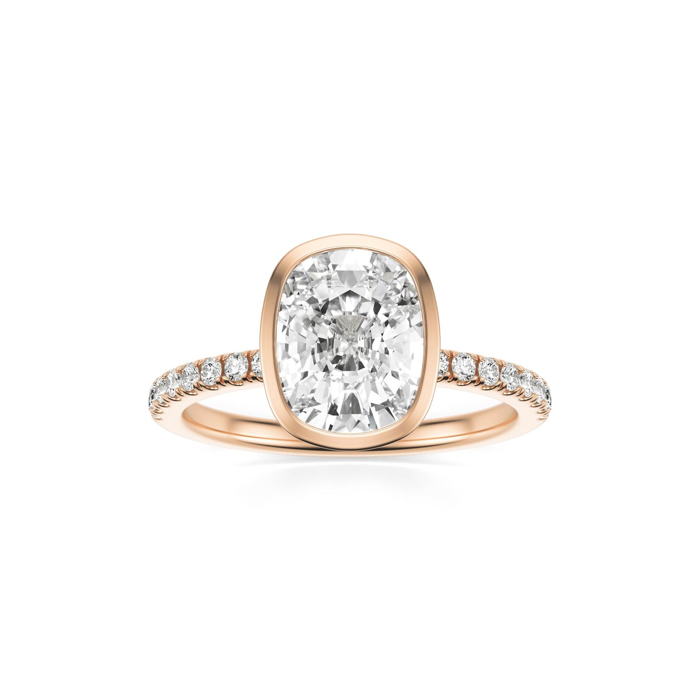 Elongated Cushion Moissanite Bezel Pavé 14K Rose Gold