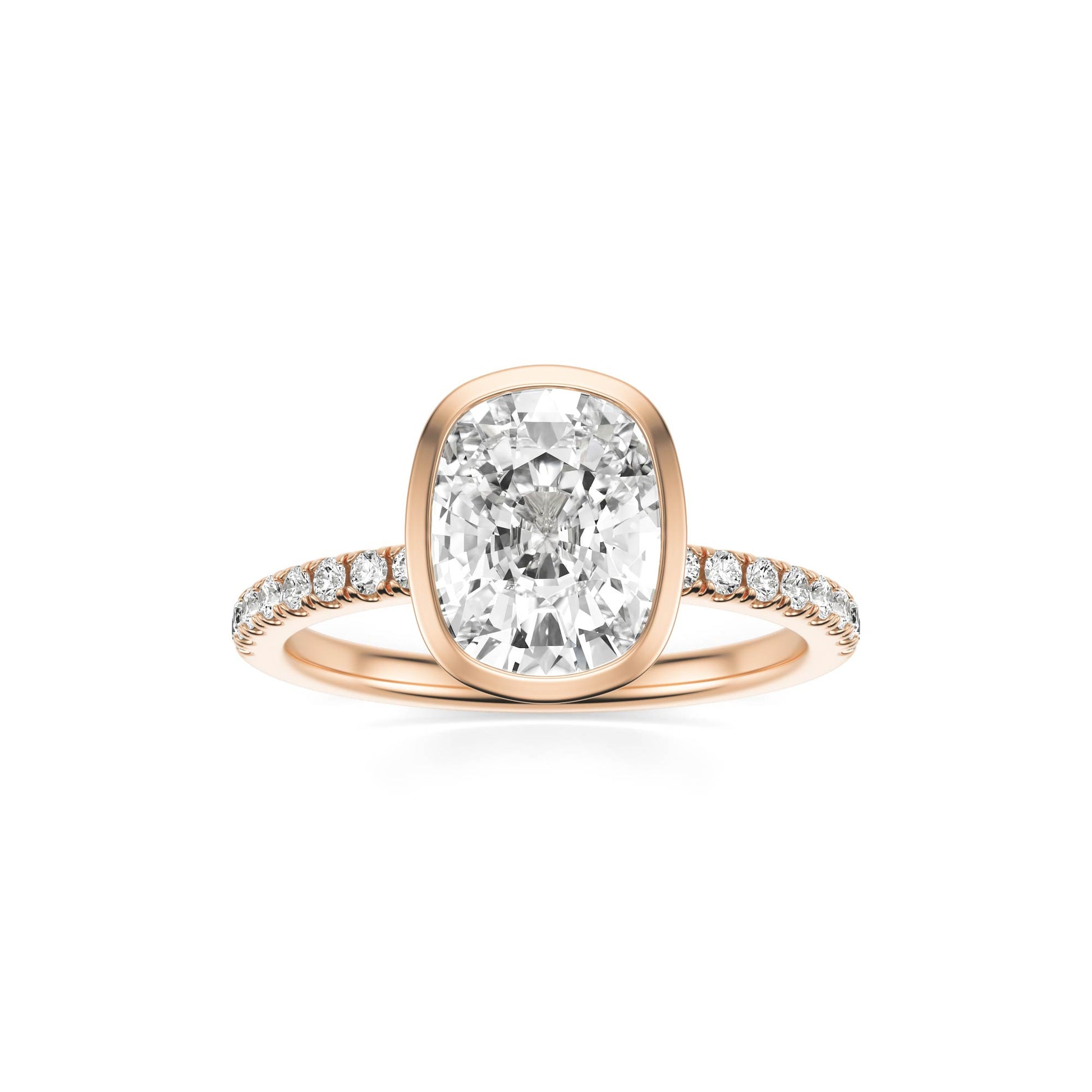 Elongated Cushion Moissanite Bezel Pavé 14K Rose Gold