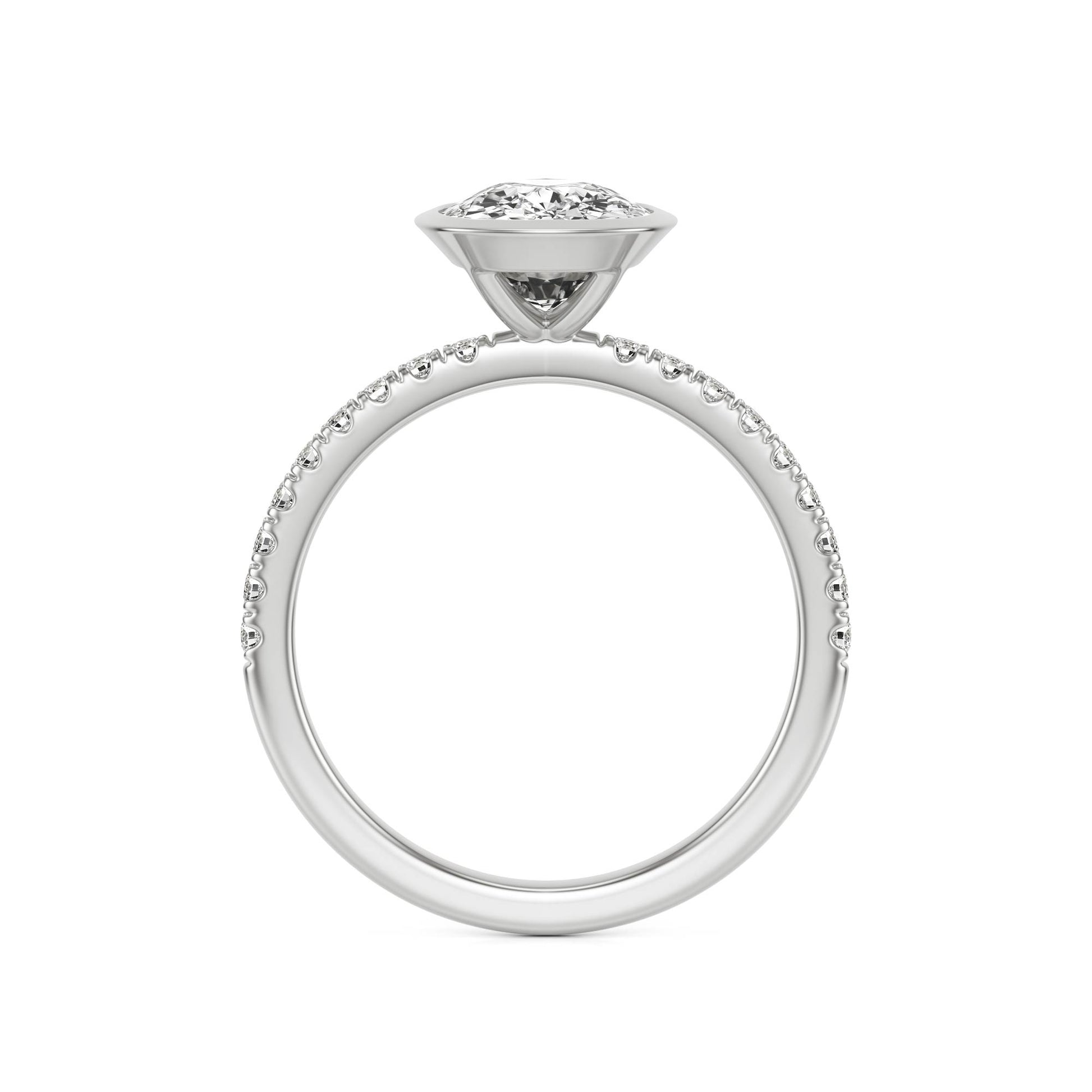 Elongated Cushion Moissanite Bezel Pavé 14K White Gold