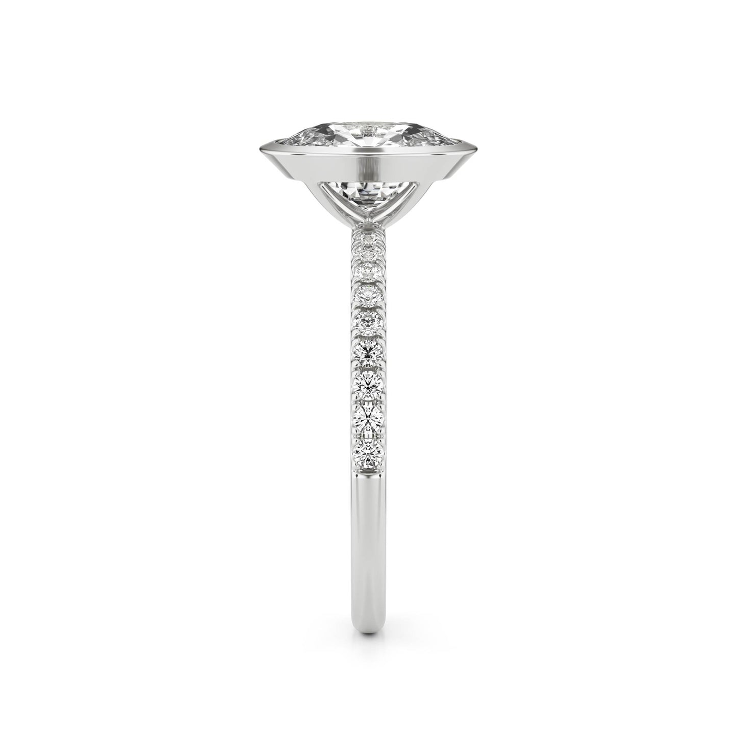 Elongated Cushion Moissanite Bezel Pavé 14K White Gold