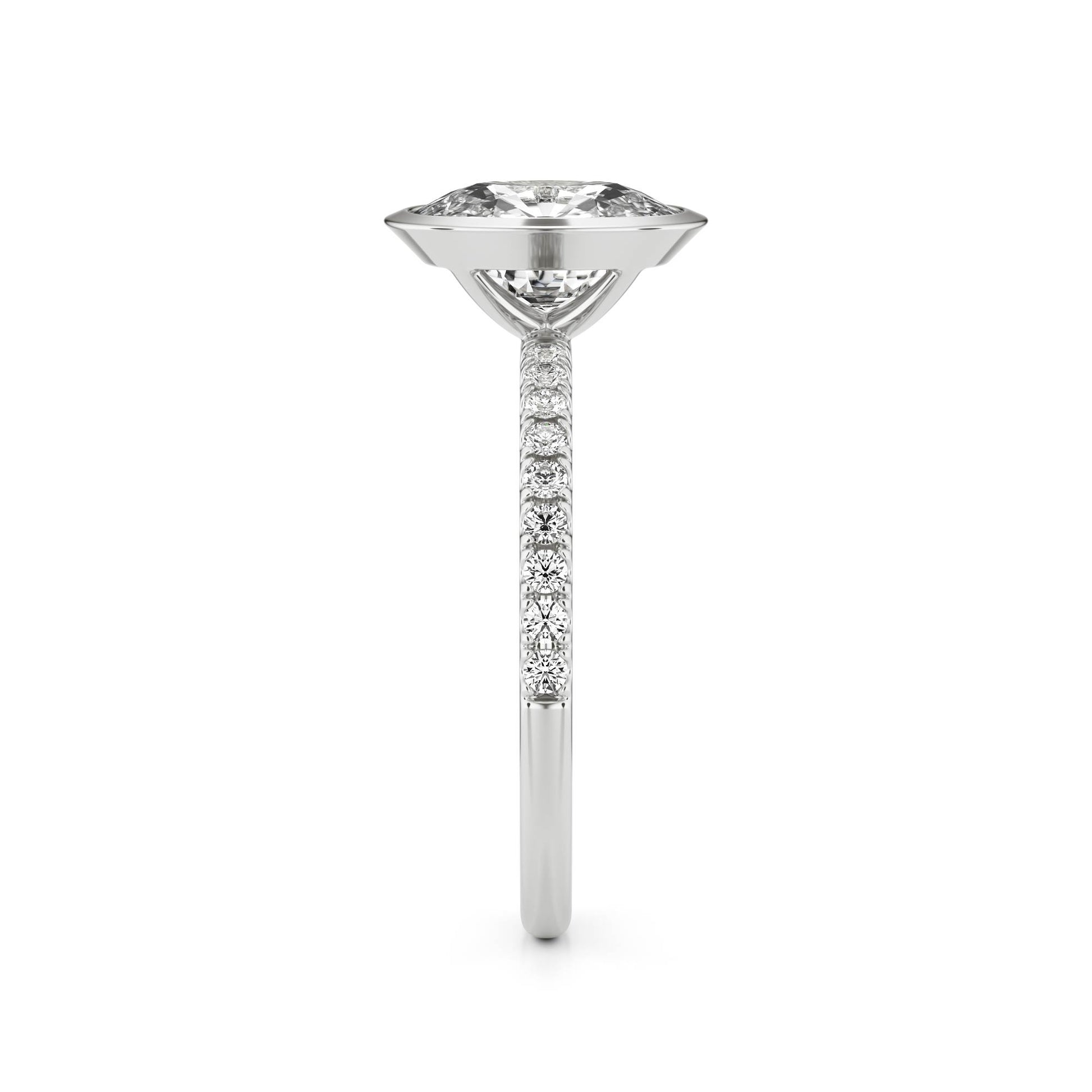 Elongated Cushion Moissanite Bezel Pavé 14K White Gold