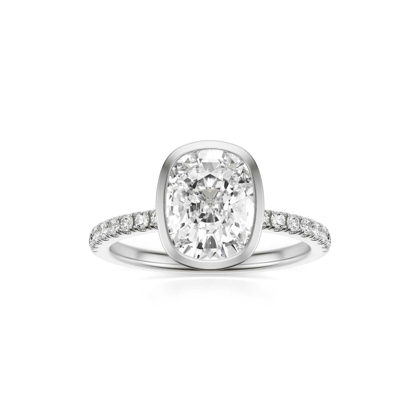Elongated Cushion Moissanite Bezel Pavé 14K White Gold