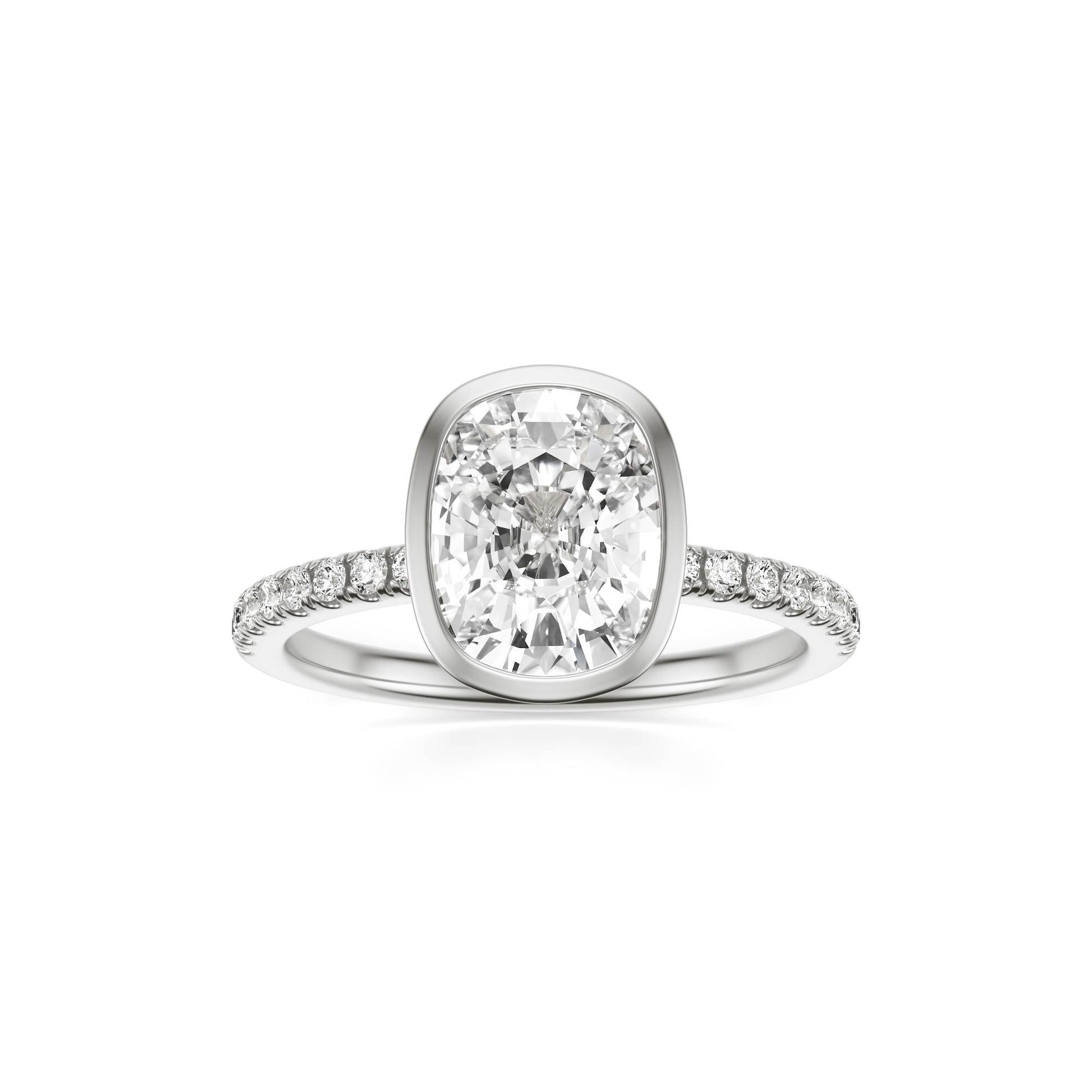 Elongated Cushion Moissanite Bezel Pavé 14K White Gold