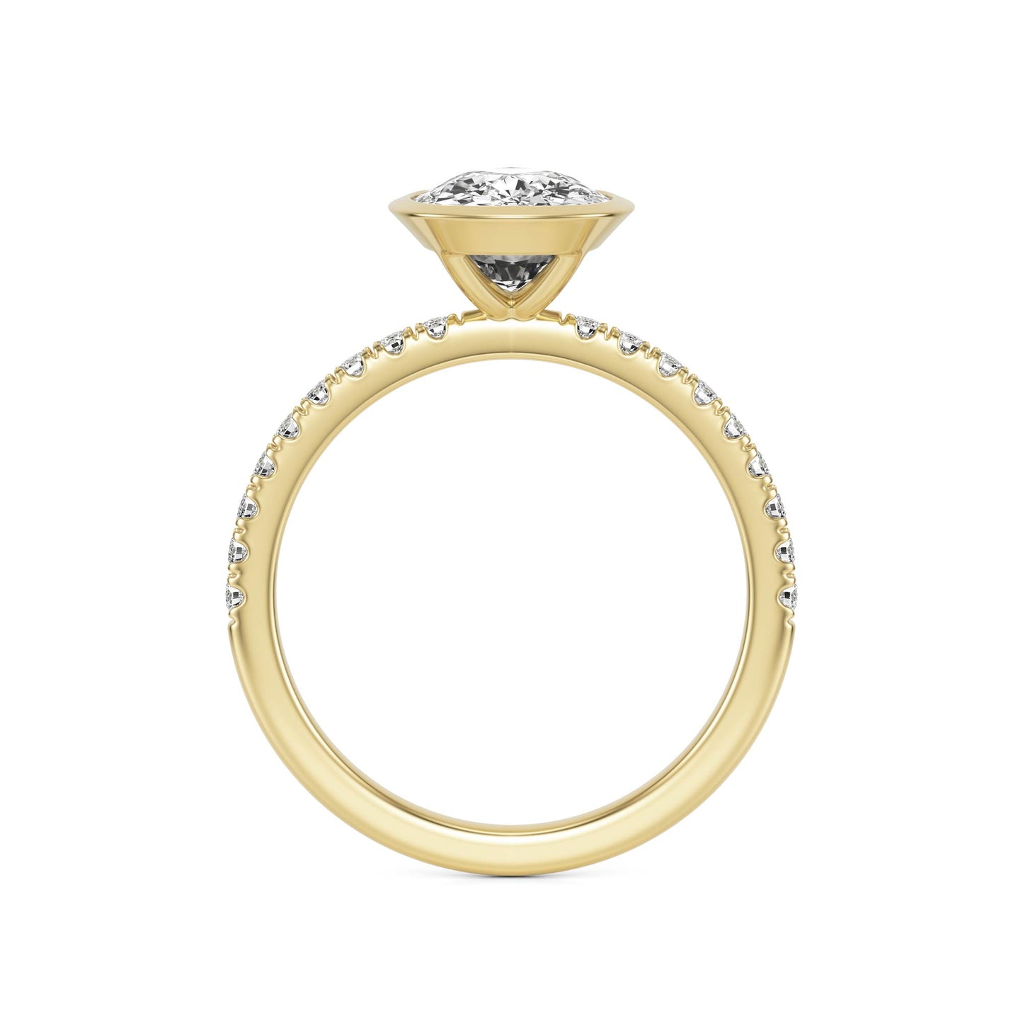 Elongated Cushion Moissanite Bezel Pavé 14K Yellow Gold