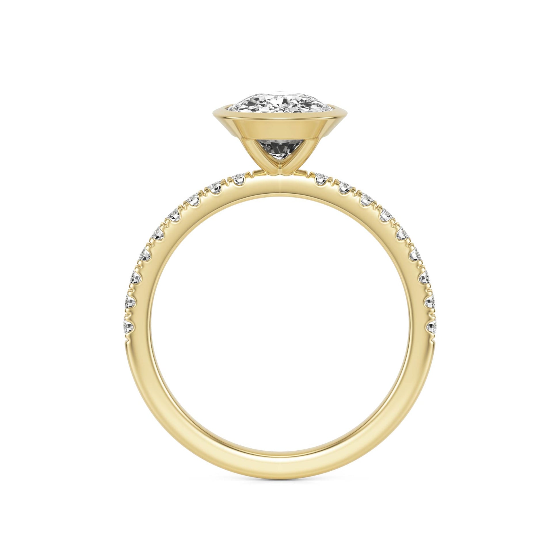 Elongated Cushion Moissanite Bezel Pavé 14K Yellow Gold