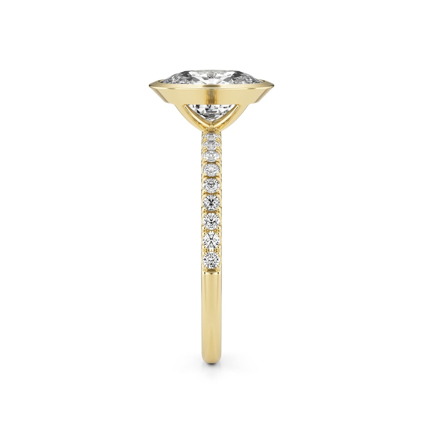 Elongated Cushion Moissanite Bezel Pavé 14K Yellow Gold