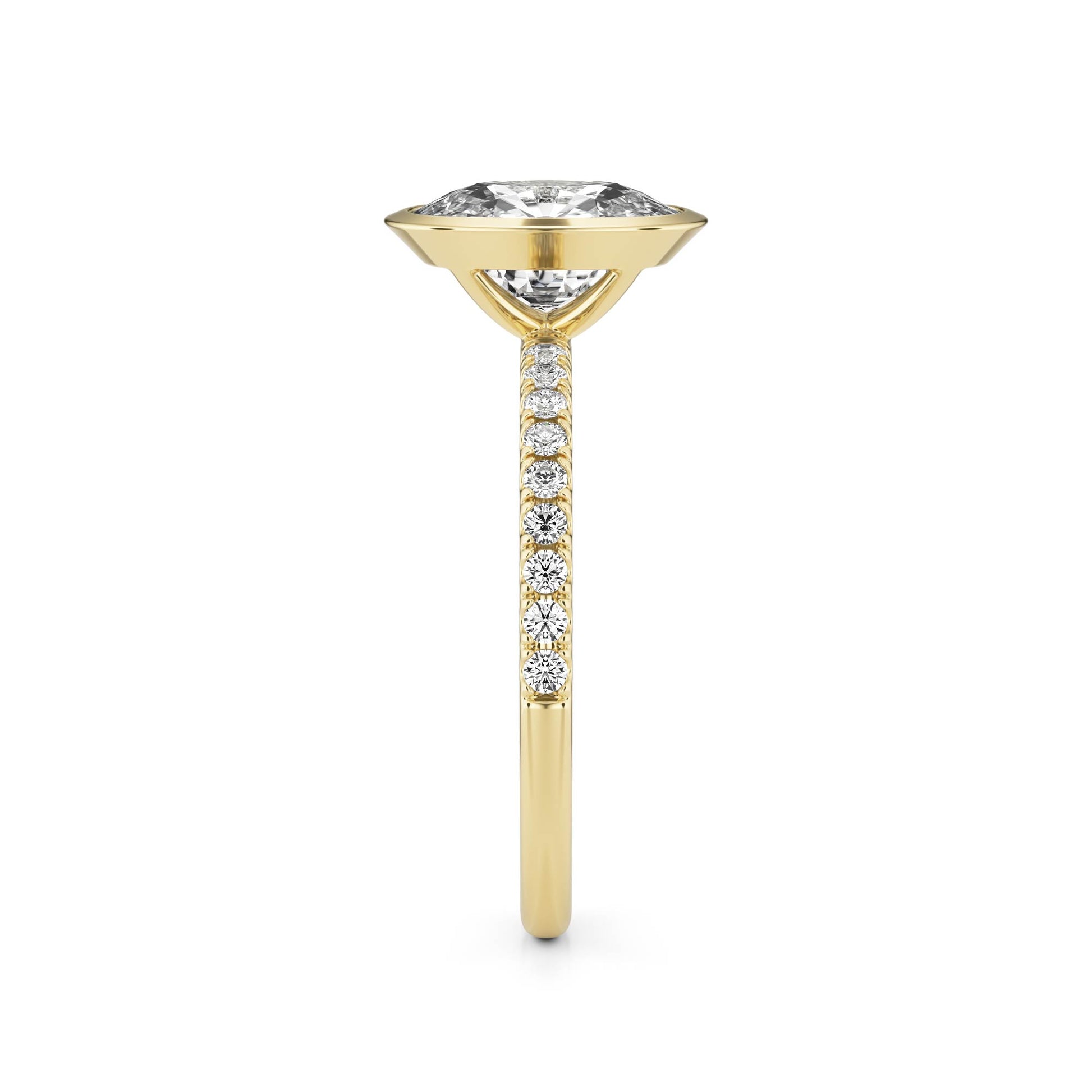 Elongated Cushion Moissanite Bezel Pavé 14K Yellow Gold
