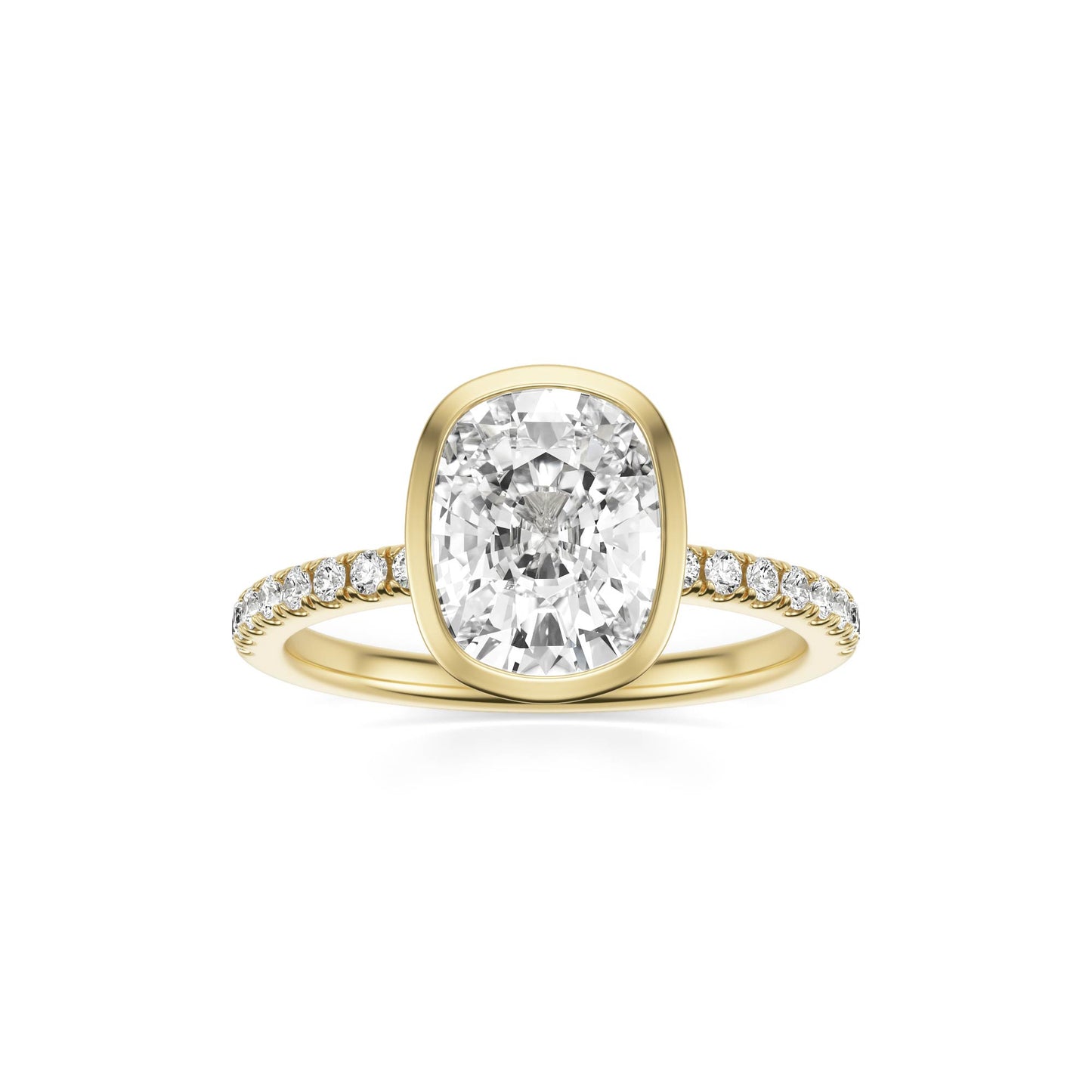 Elongated Cushion Moissanite Bezel Pavé 14K Yellow Gold