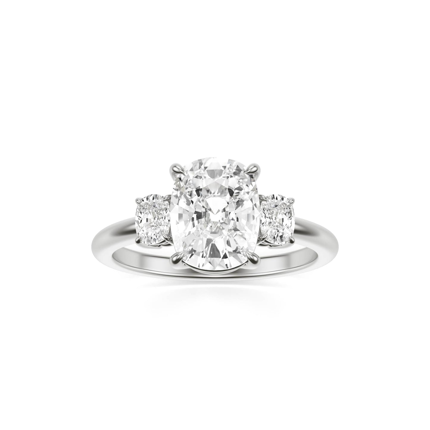 Elongated Cushion Moissanite Trio Platinum