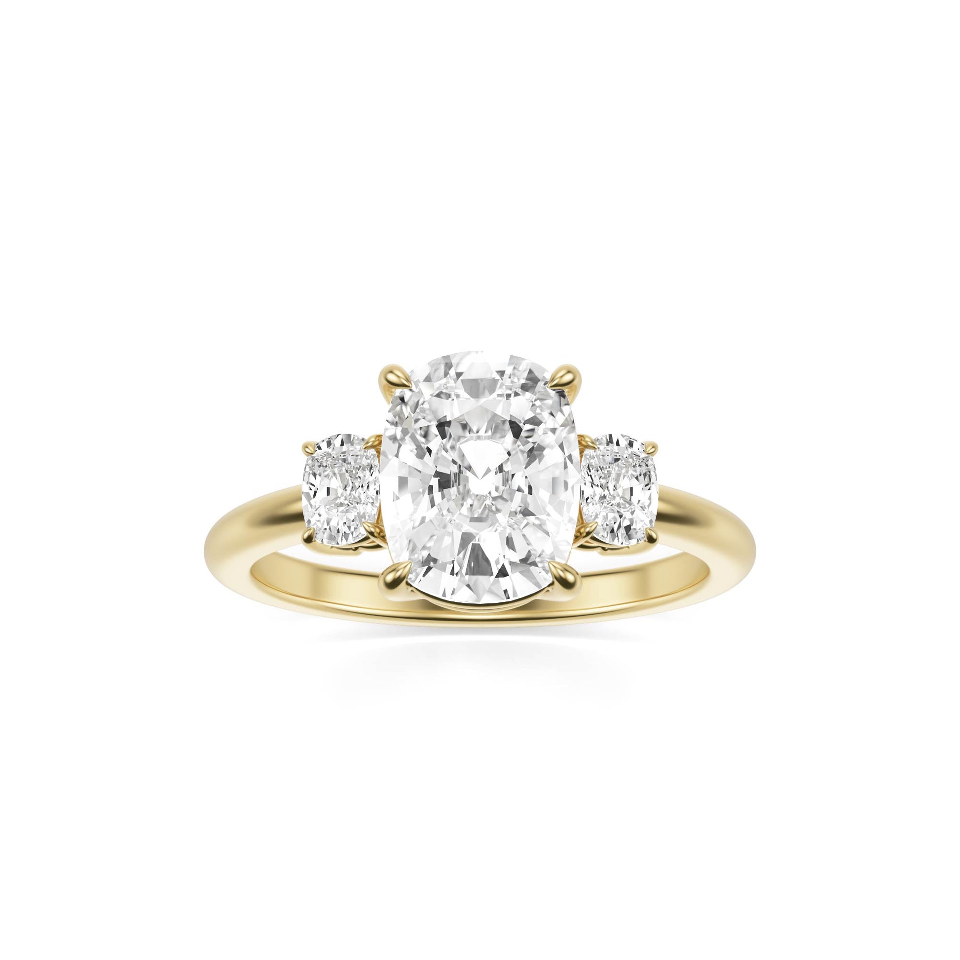 Elongated Cushion Moissanite Trio 14K Yellow Gold