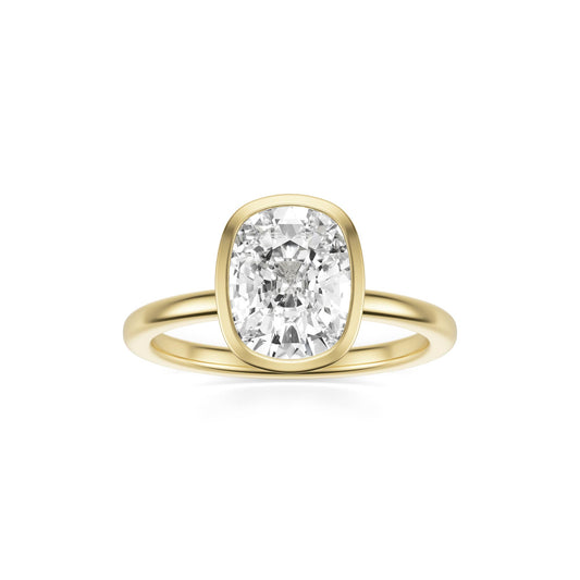 Elongated Cushion Moissanite Bezel 14K Yellow Gold