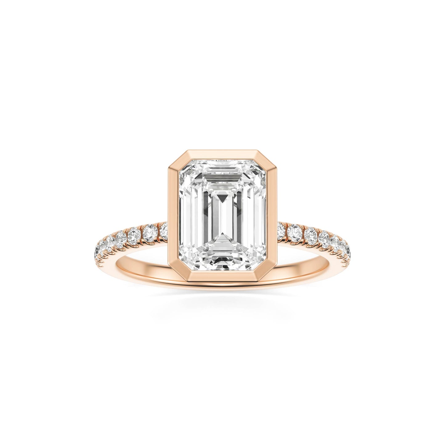 Emerald Diamond Bezel Pave 14K Rose Gold
