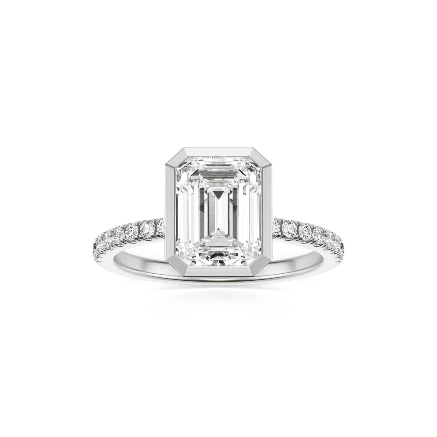 Emerald Diamond Bezel Pave 14K White Gold