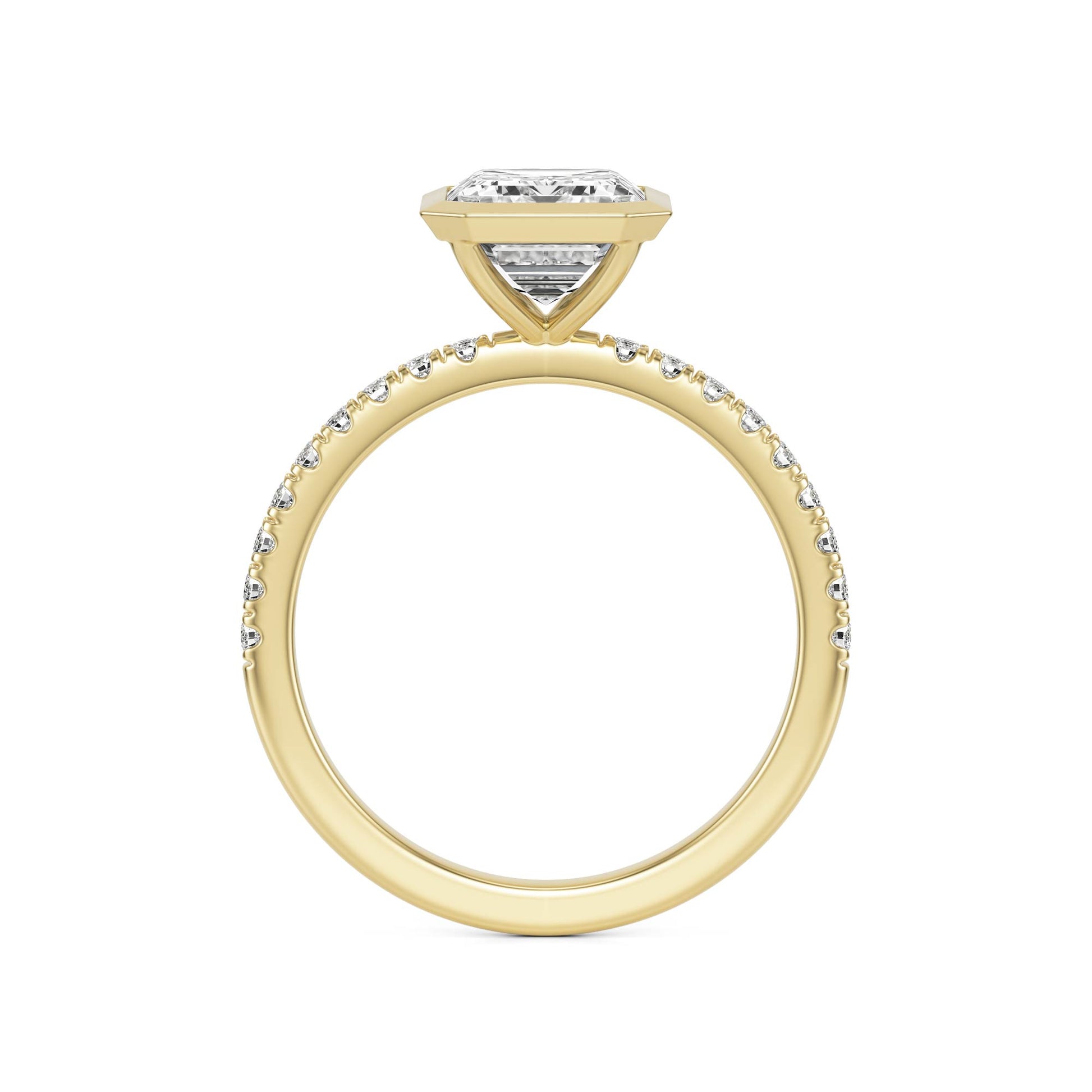 Emerald Diamond Bezel Pave 14K Yellow Gold