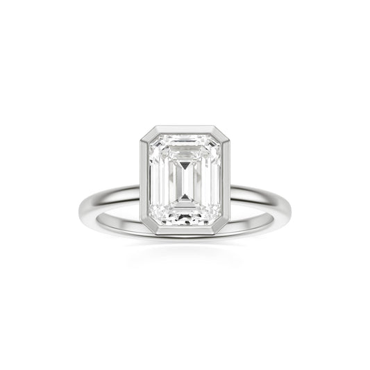 Emerald Moissanite Bezel 14K White Gold