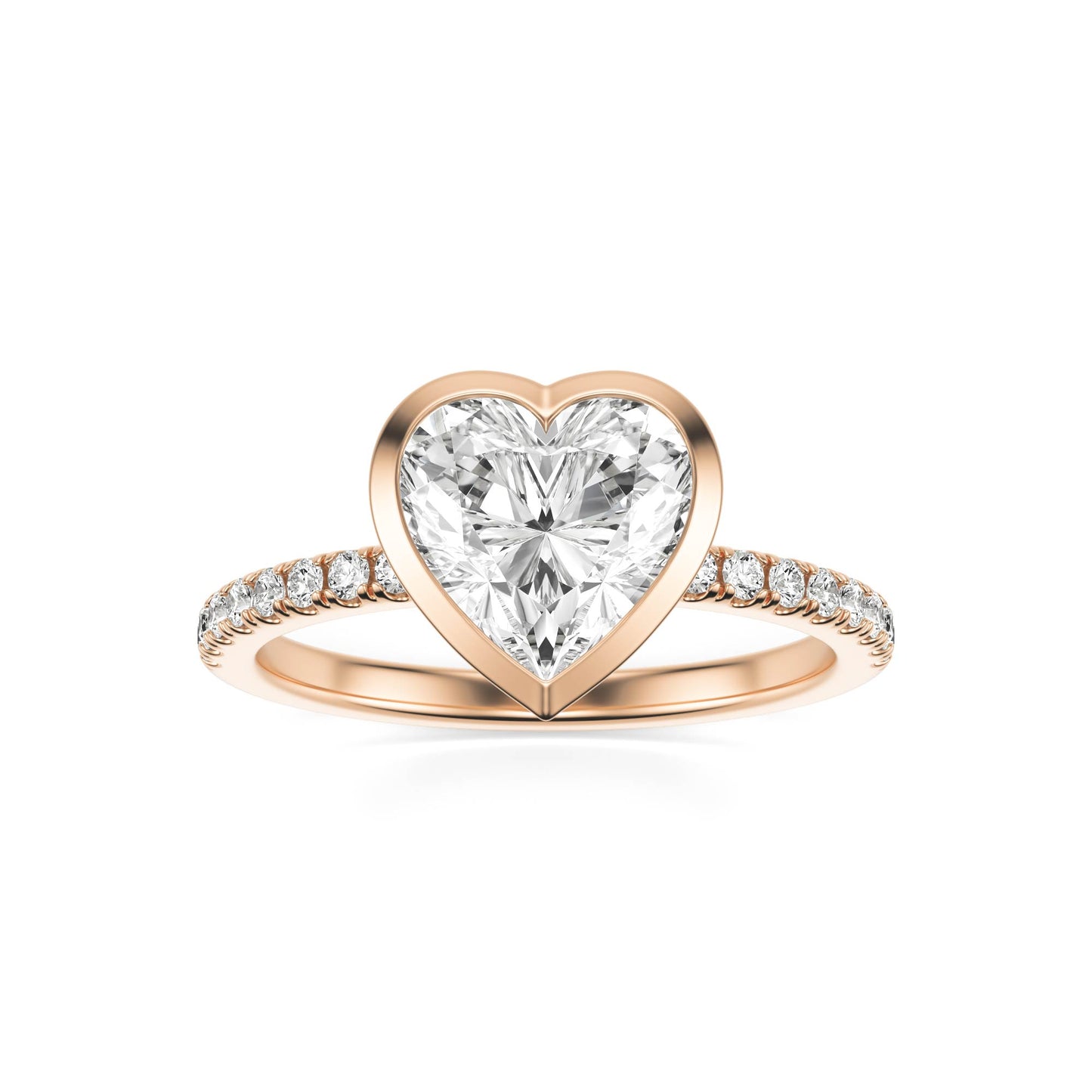 Heart Moissanite Bezel Pavé 14K Rose Gold