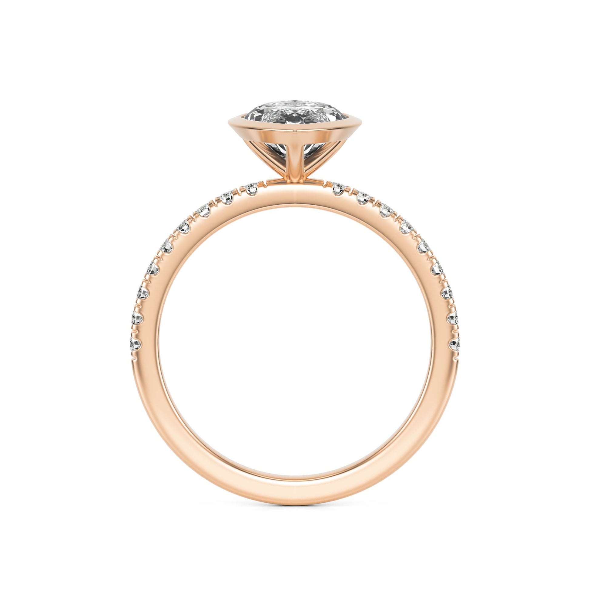Marquise Moissanite Bezel Pave 14K Rose Gold