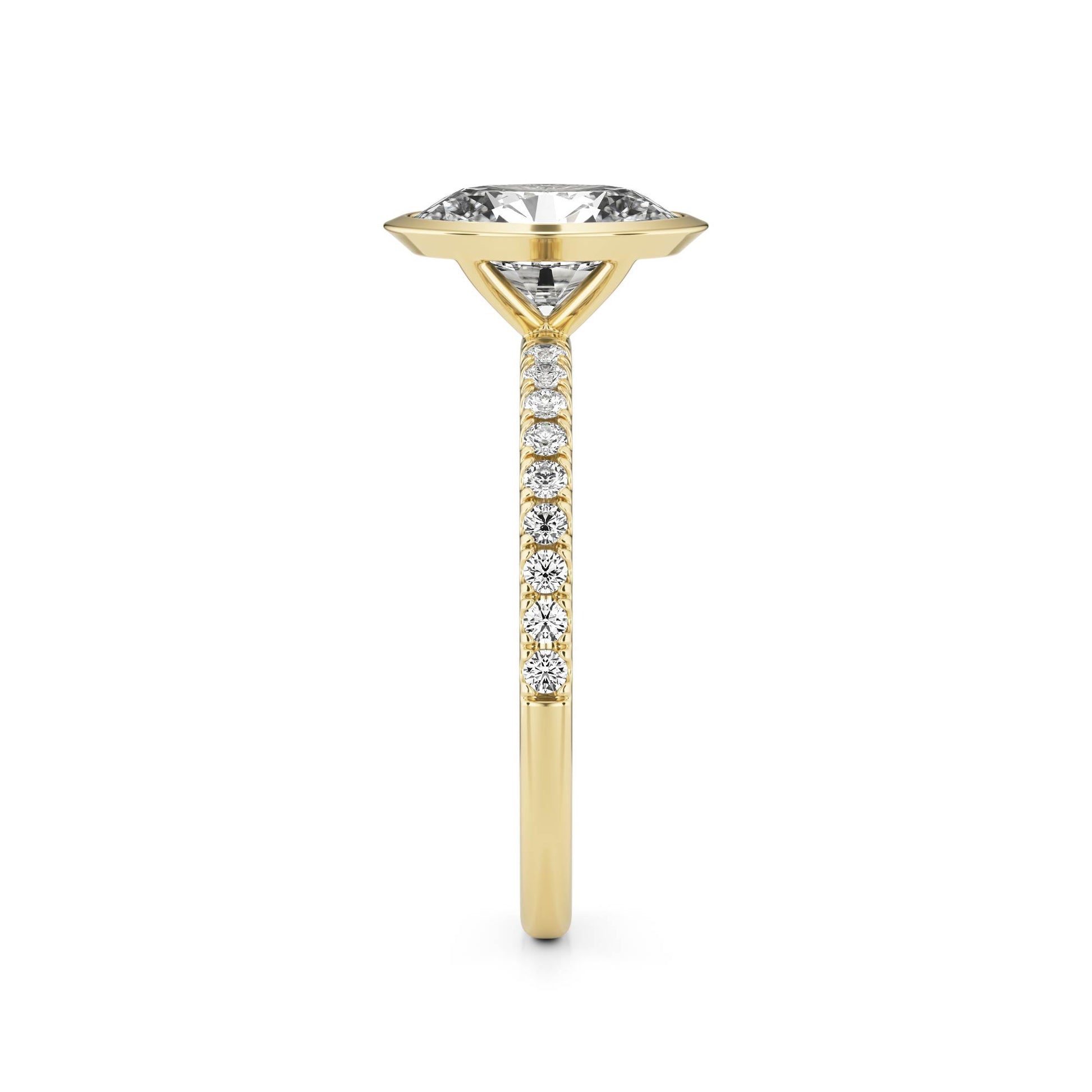 Oval Diamond Bezel Pave 14K Yellow Gold